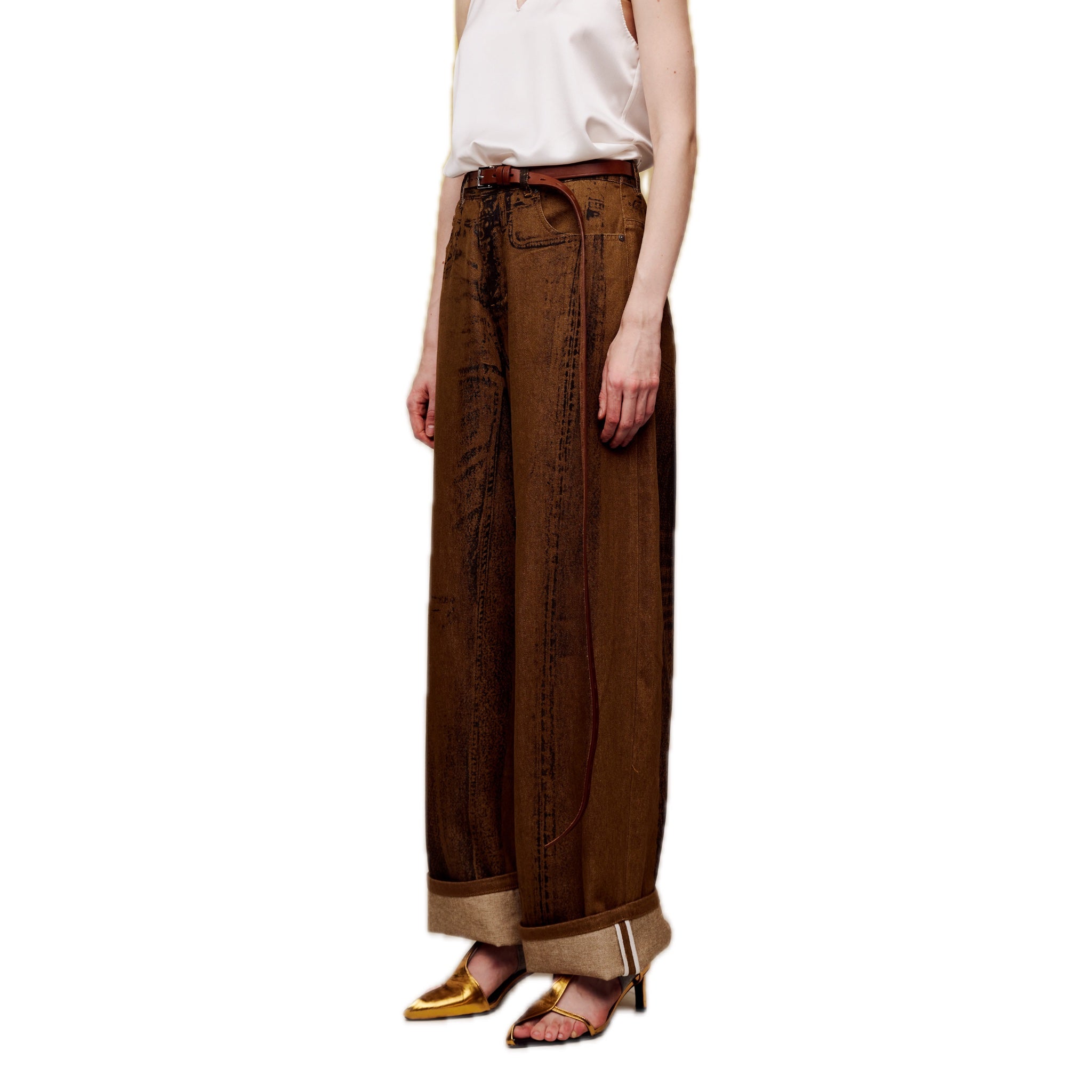 ilEWUOY Off-set Printed Denim Wide-leg Pants | MADA IN CHINA