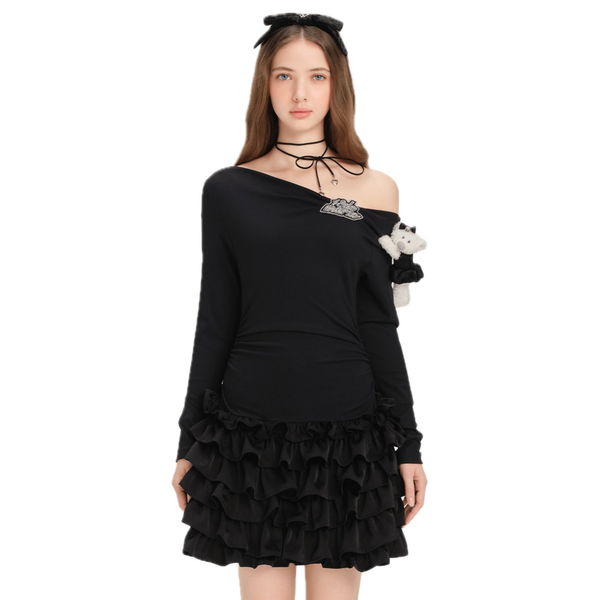 13DE MARZO Off - shoulder Cake Dress in Black | MADAX