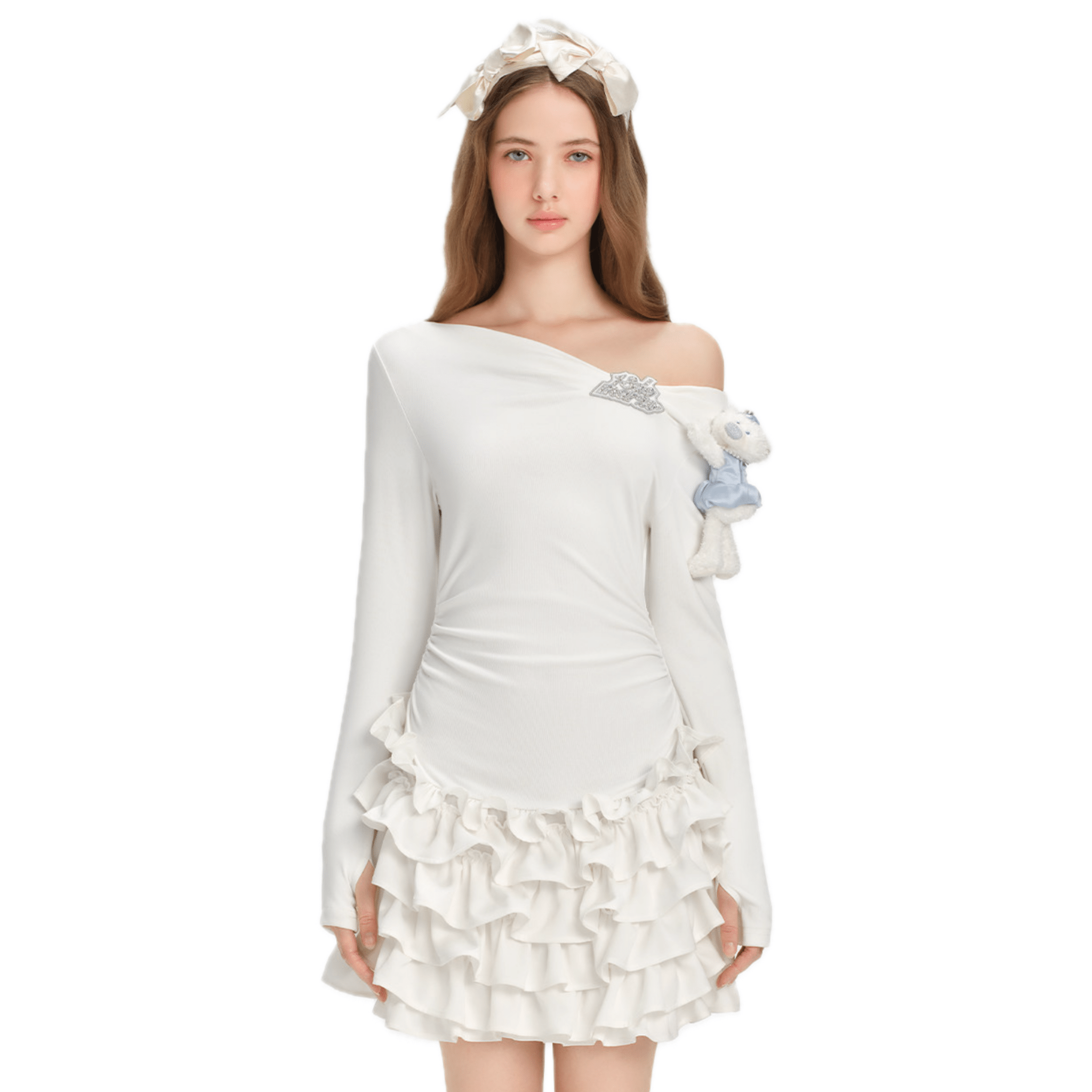 13DE MARZO Off - shoulder Cake Dress in White | MADAX