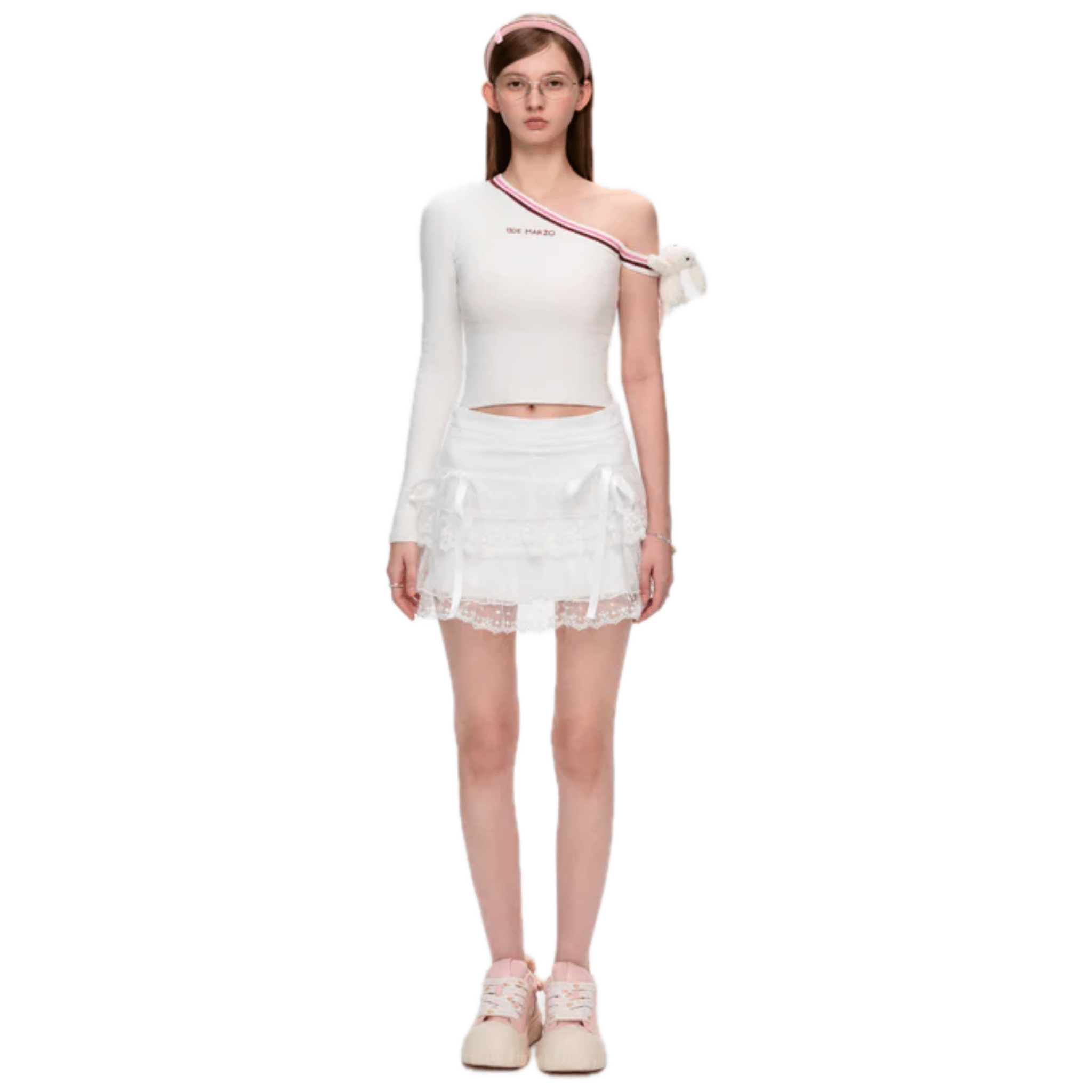 13DE MARZO Off - shoulder Knitted Long - sleeved in White | MADAX