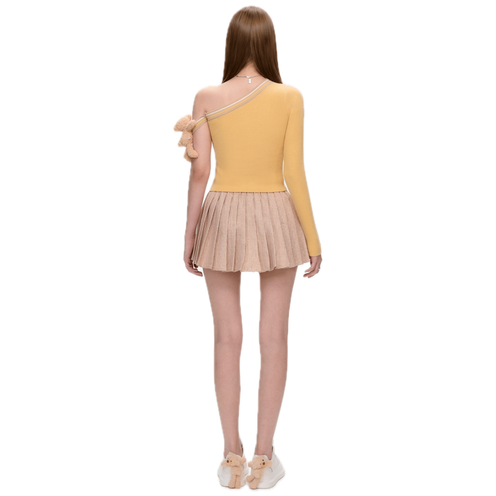 13DE MARZO Off - shoulder Knitted Long - sleeved in Yellow | MADAX