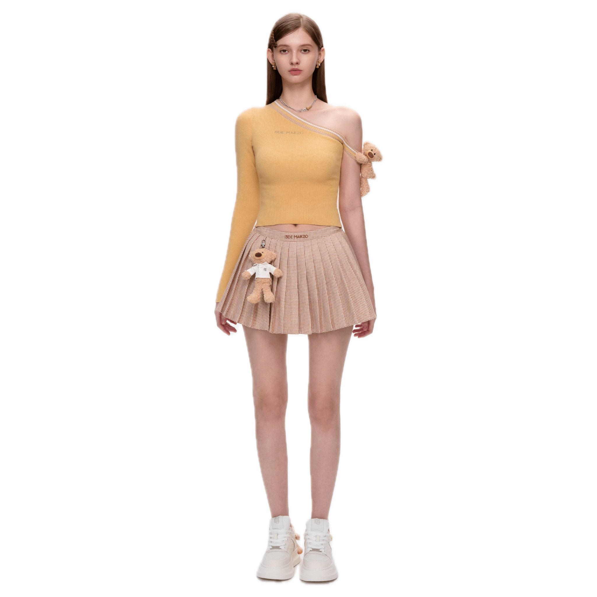 13DE MARZO Off - shoulder Knitted Long - sleeved in Yellow | MADAX