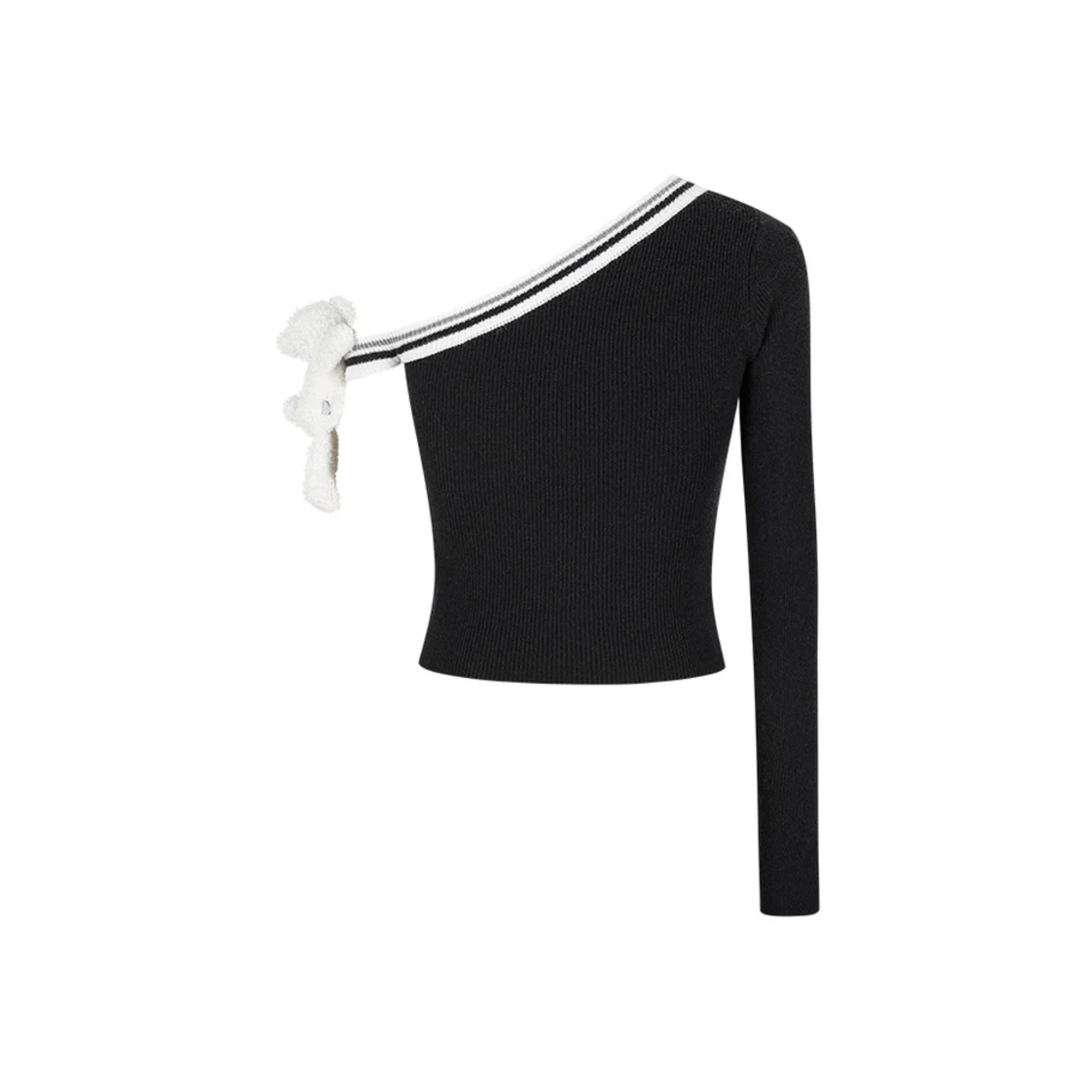 13DE MARZO Off - shoulder Knitted Long - sleeves in Black | MADAX