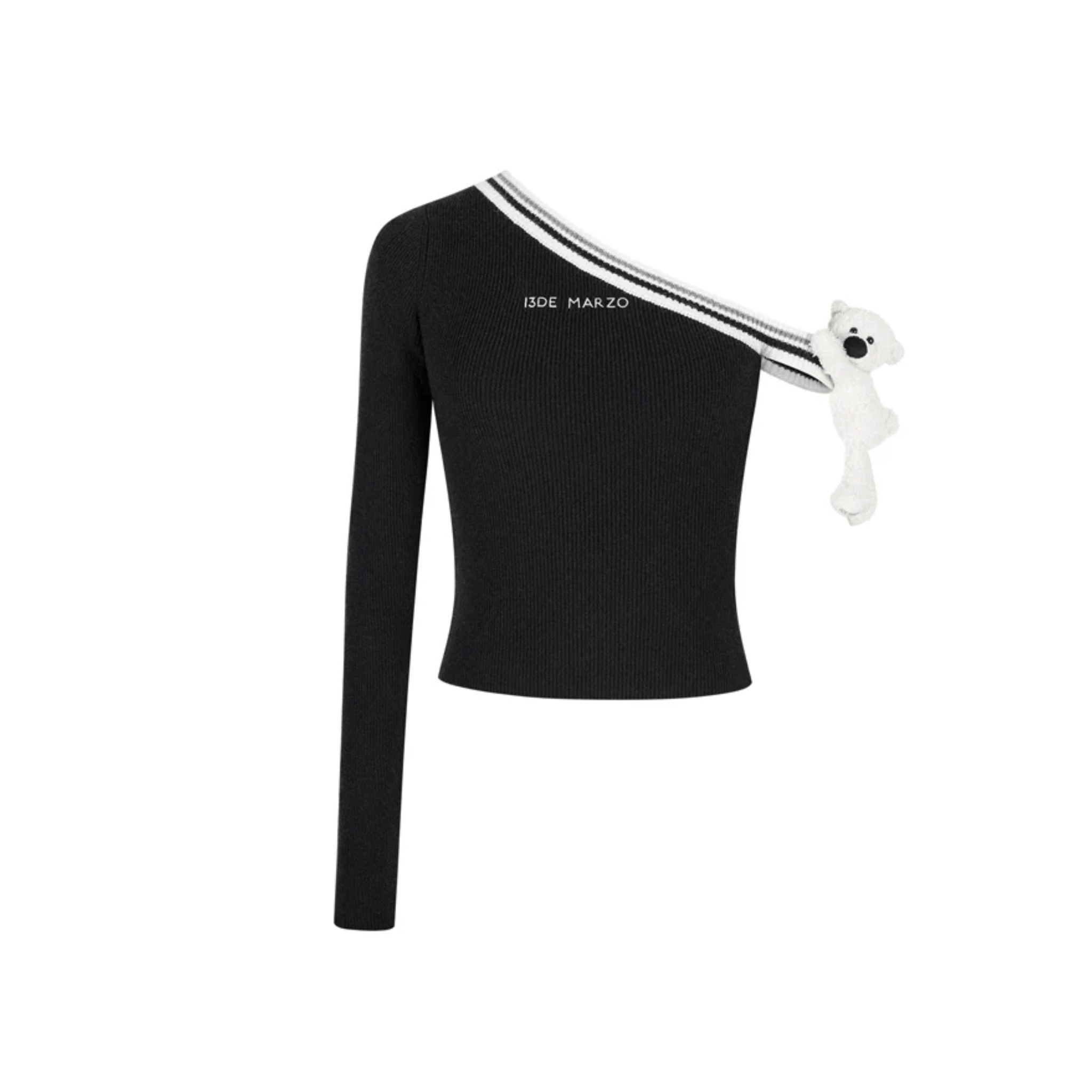 13DE MARZO Off - shoulder Knitted Long - sleeves in Black | MADAX