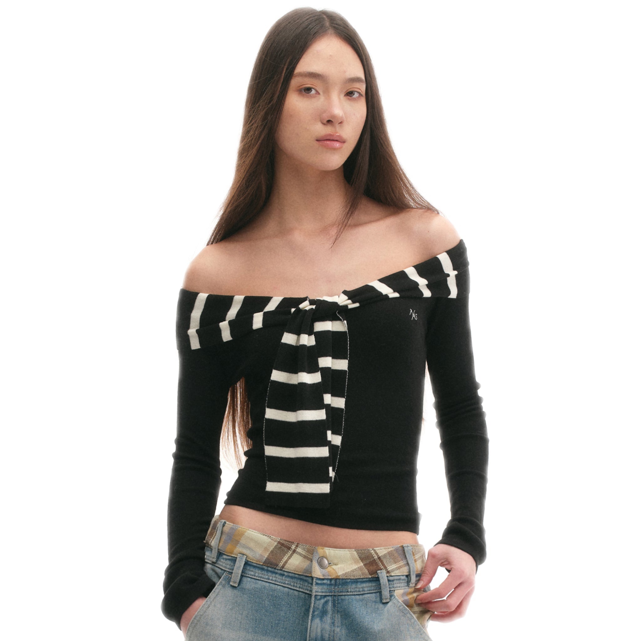 NAWS Off - Shoulder Knitwear In Black | MADAX