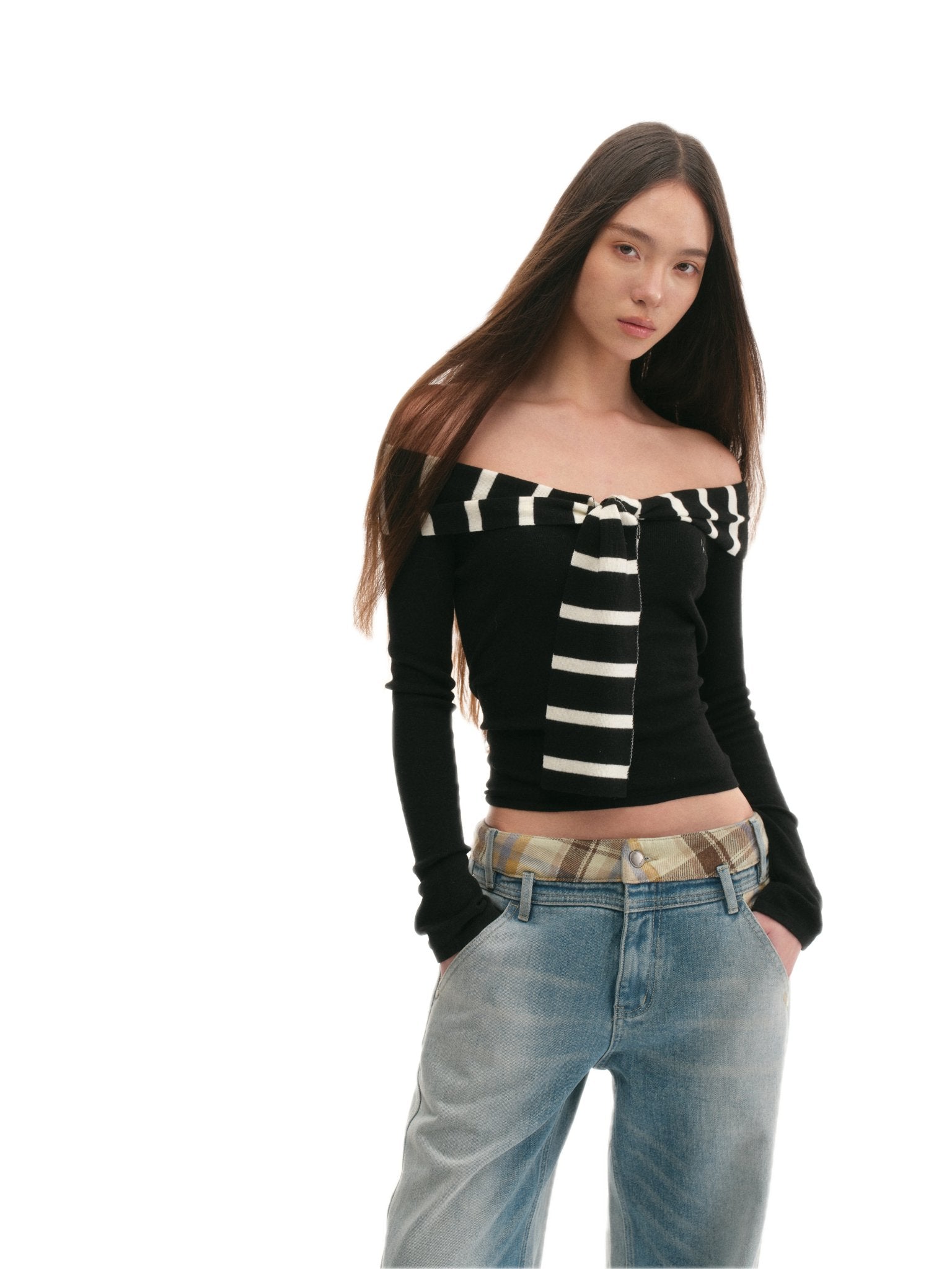 NAWS Off - Shoulder Knitwear In Black | MADAX