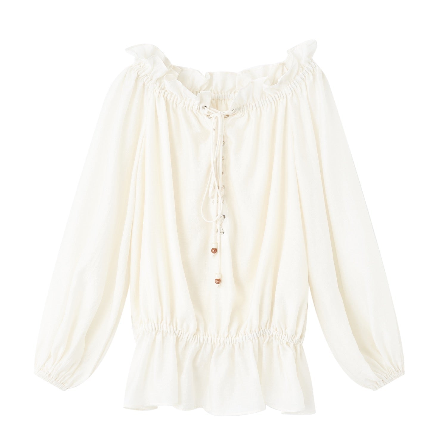 SOMESOWE Off Shoulder Tie - up Lantern Sleeve Shirt In Off - White | MADAX