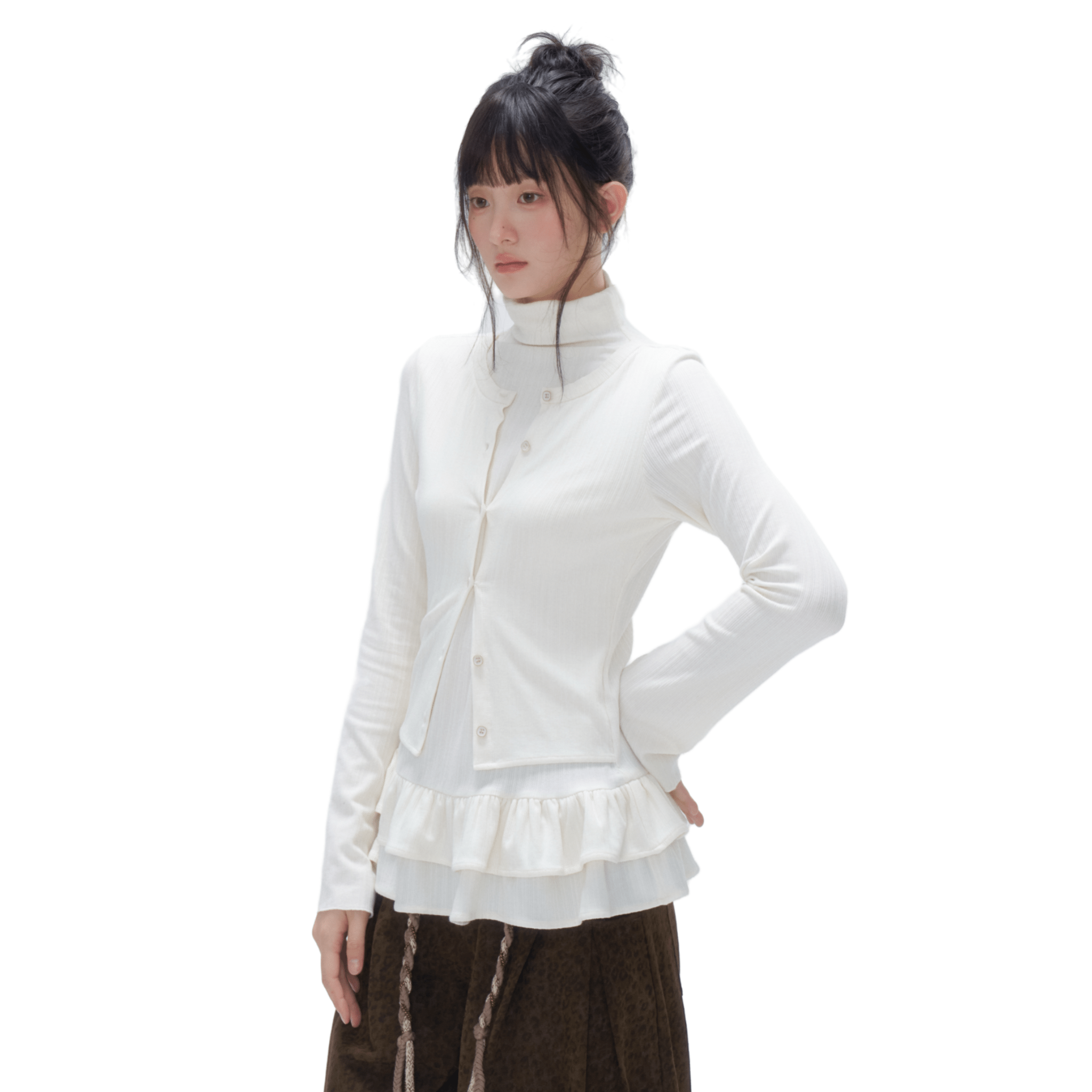 CHAOSCHAOS Off - white Two - piece Turtleneck Lace Top | MADAX