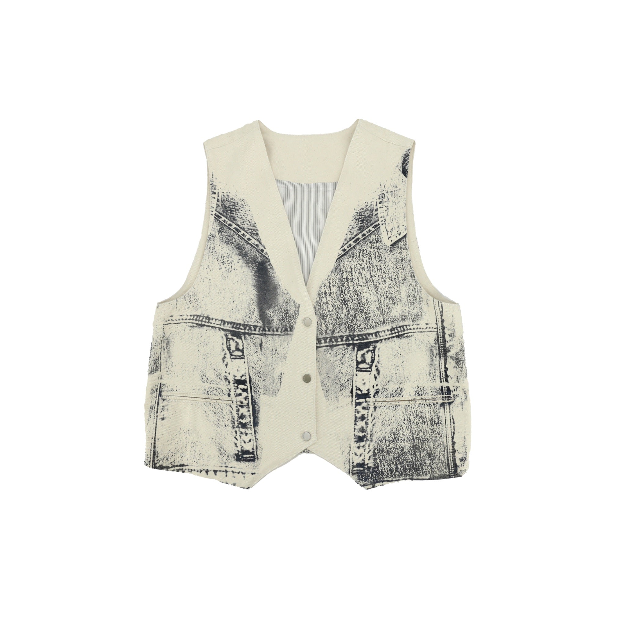 ilEWUOY Offset Print Denim Vest | MADA IN CHINA