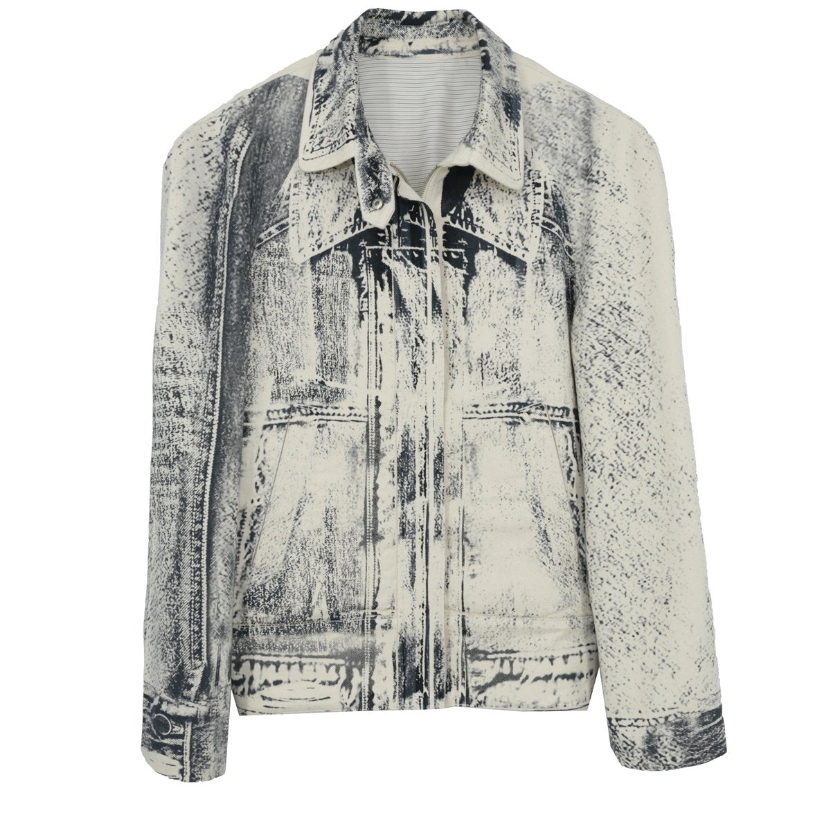 ilEWUOY Offset Print Round Shoulder Denim Jacket | MADA IN CHINA