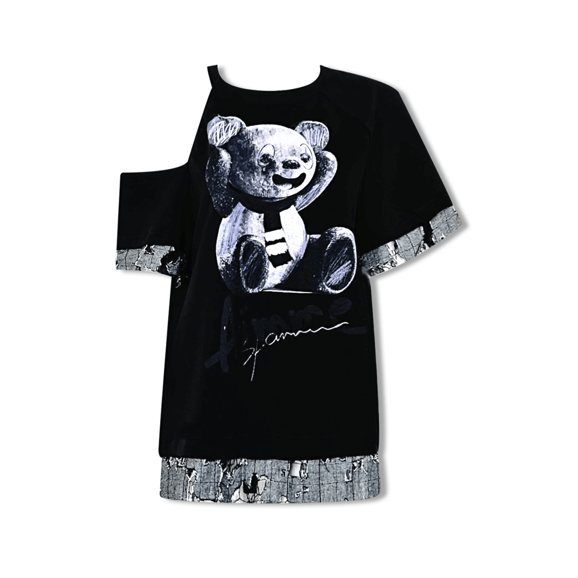 AIMME SPARROW One - shoulder Bear Print Short - sleeved Top In Black | MADAX