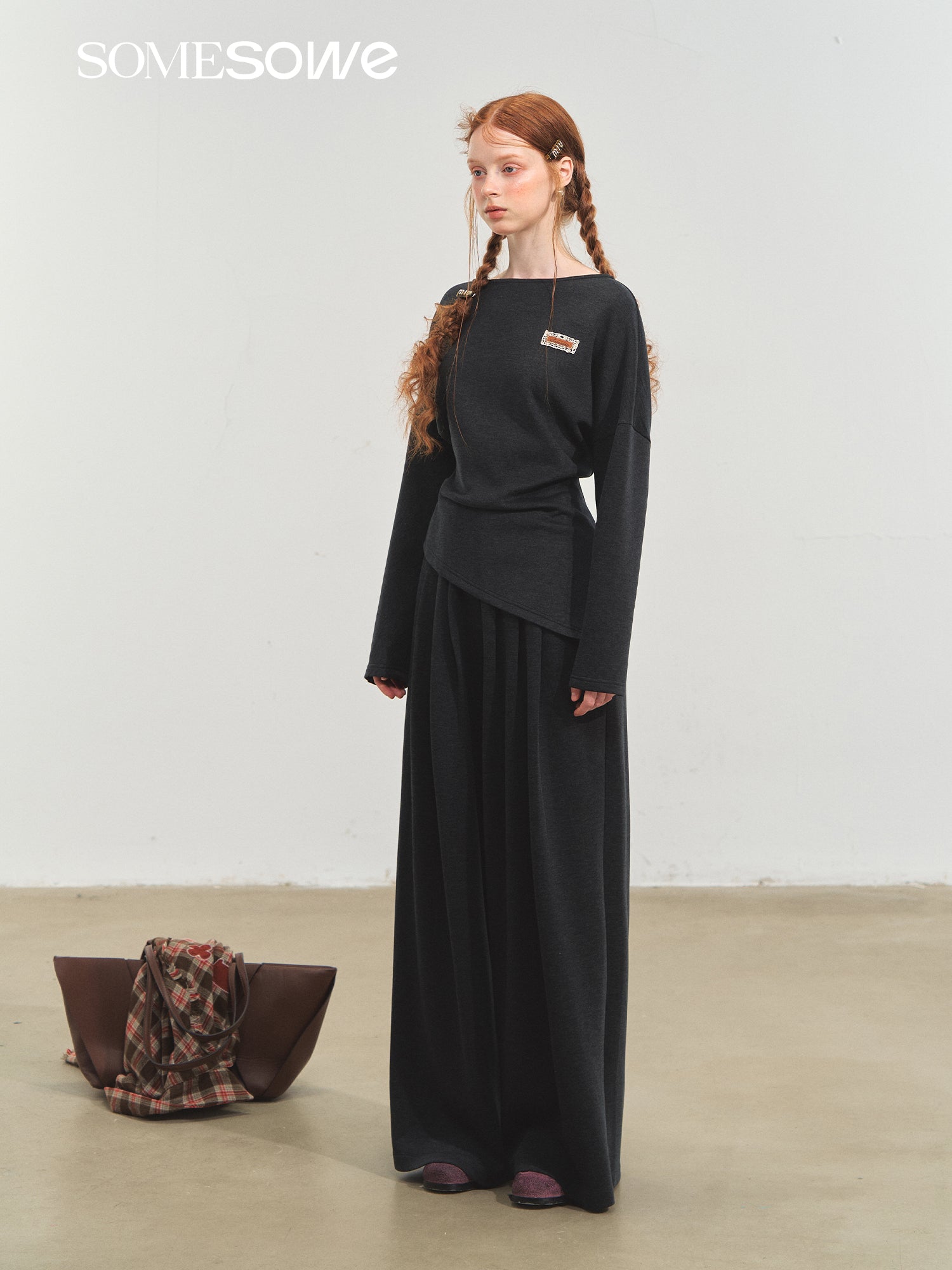 SOMESOWE One - shoulder Irregular Top In Dark Gray | MADAX