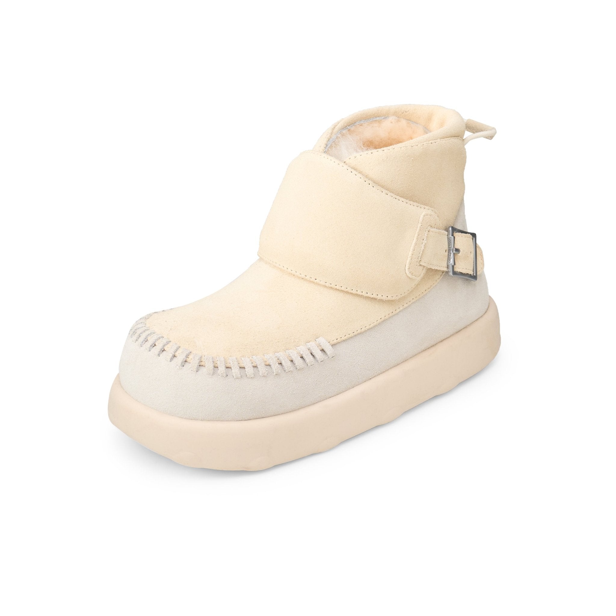 LOST IN ECHO Open Smile Thick Soled Fleece Snow Boots In Cream | MADAX