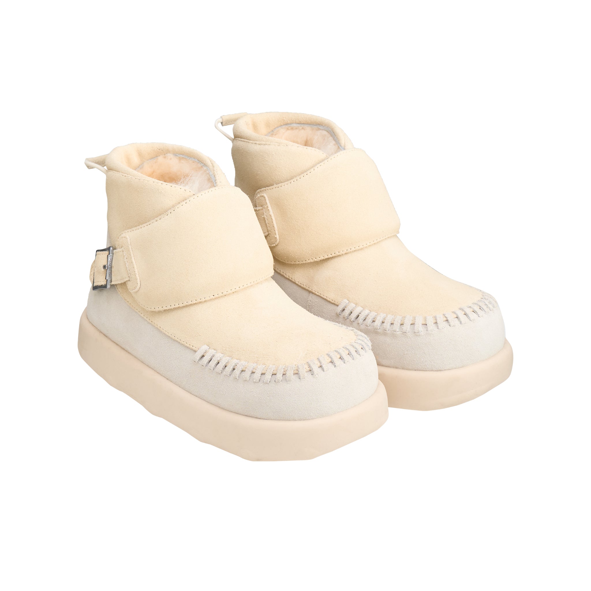 LOST IN ECHO Open Smile Thick Soled Fleece Snow Boots In Cream | MADAX