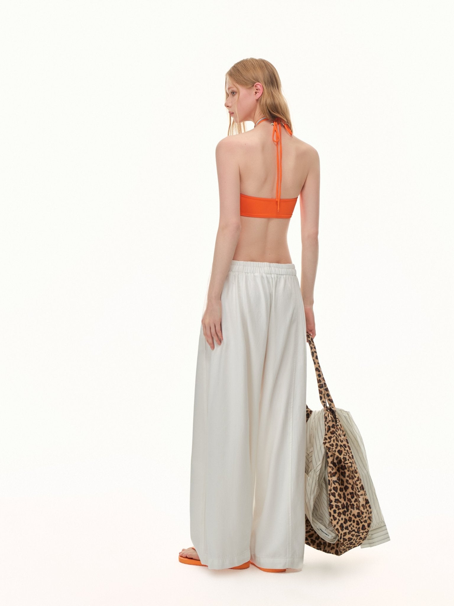 CLIMAX VISION Orange High Elastic Halter Neck Tie - up Built - in Bra Tank Top | MADAX