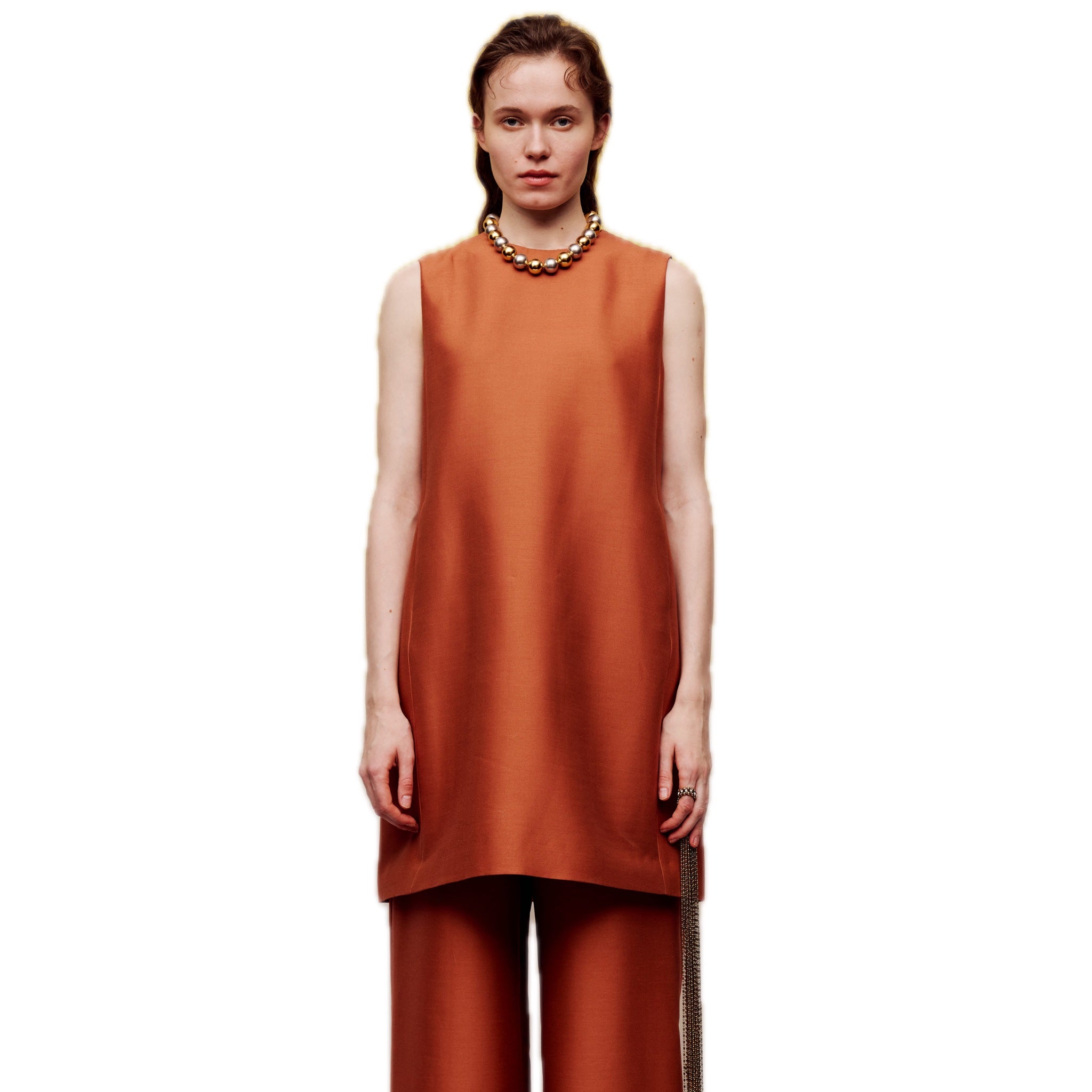 ilEWUOY Orange Silk Wool Vest Dress | MADA IN CHINA