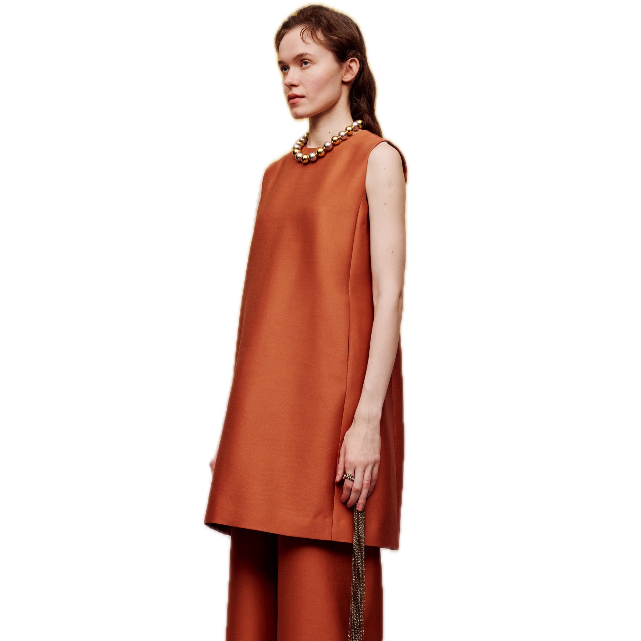 ilEWUOY Orange Silk Wool Vest Dress | MADA IN CHINA