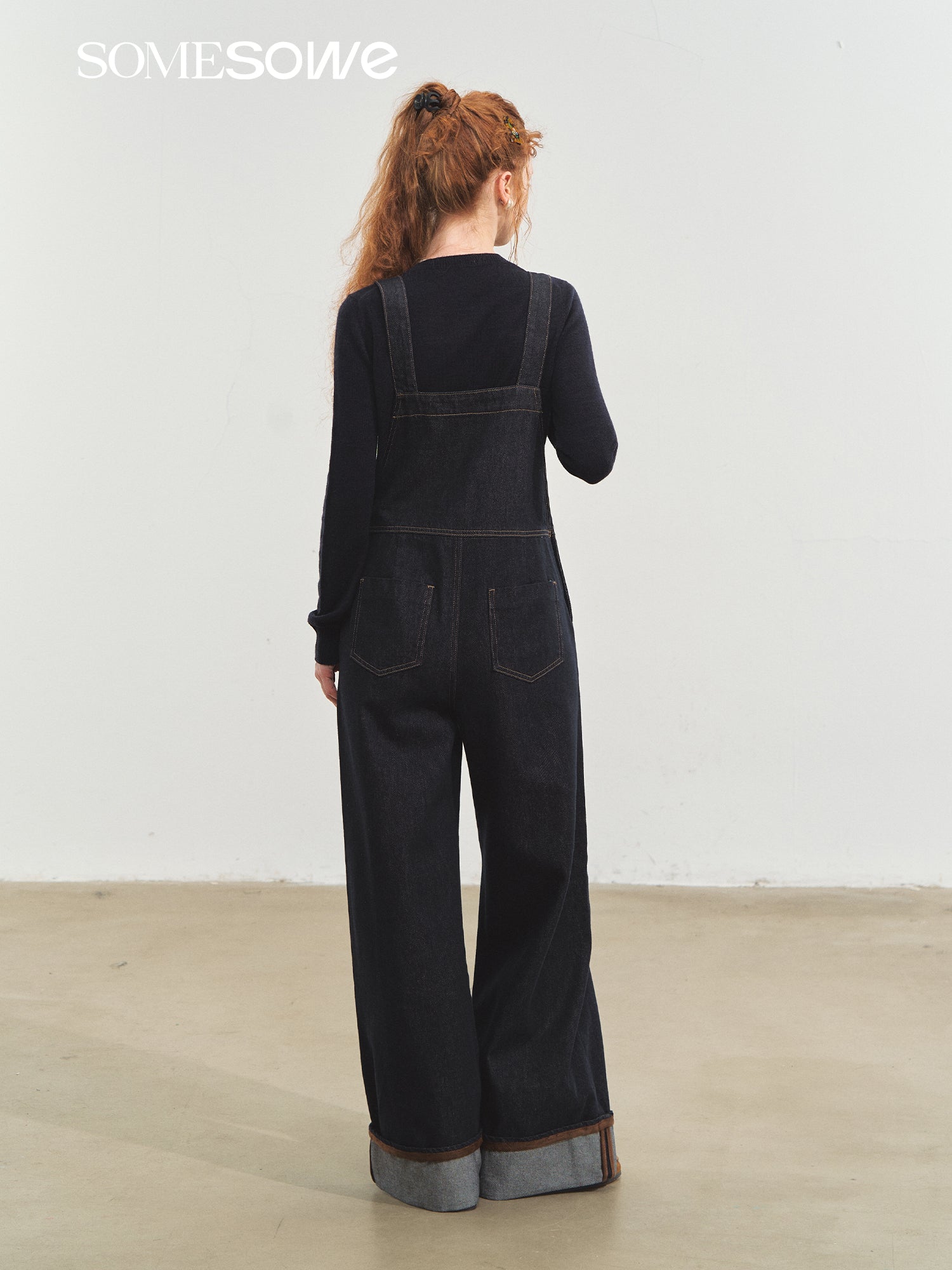 SOMESOWE Original Denim Cuffed Overalls In Dark Blue | MADAX