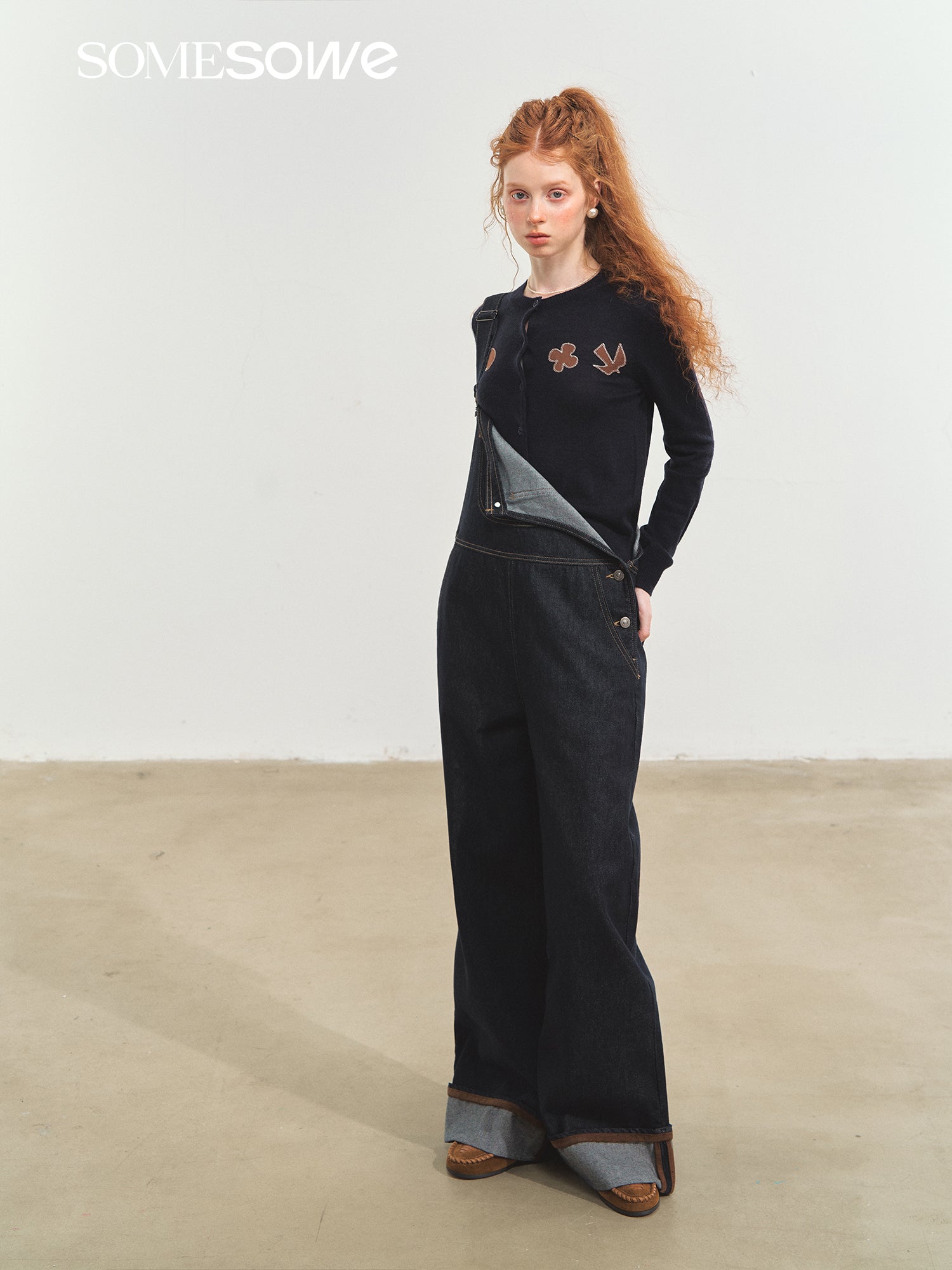 SOMESOWE Original Denim Cuffed Overalls In Dark Blue | MADAX