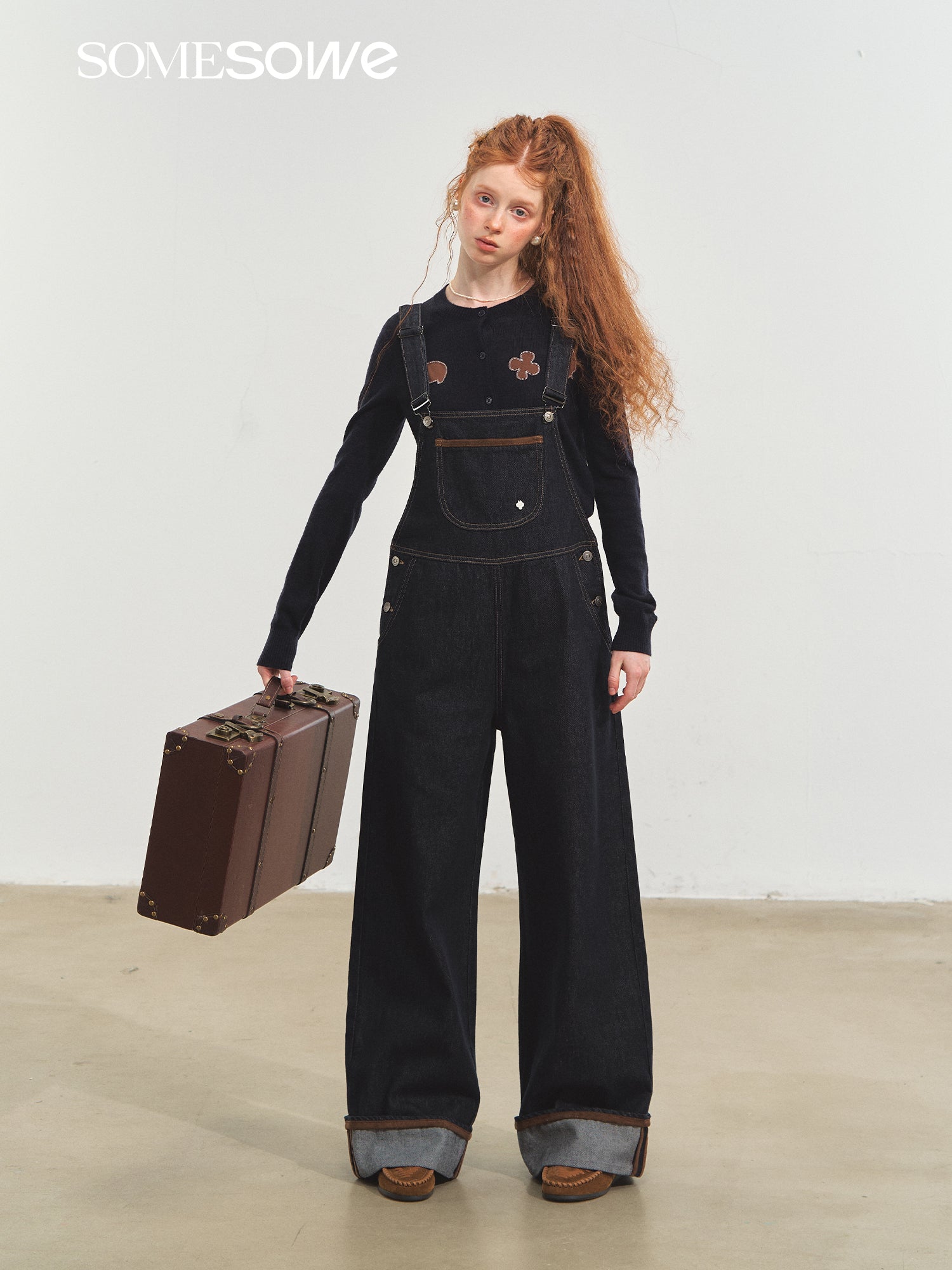 SOMESOWE Original Denim Cuffed Overalls In Dark Blue | MADAX