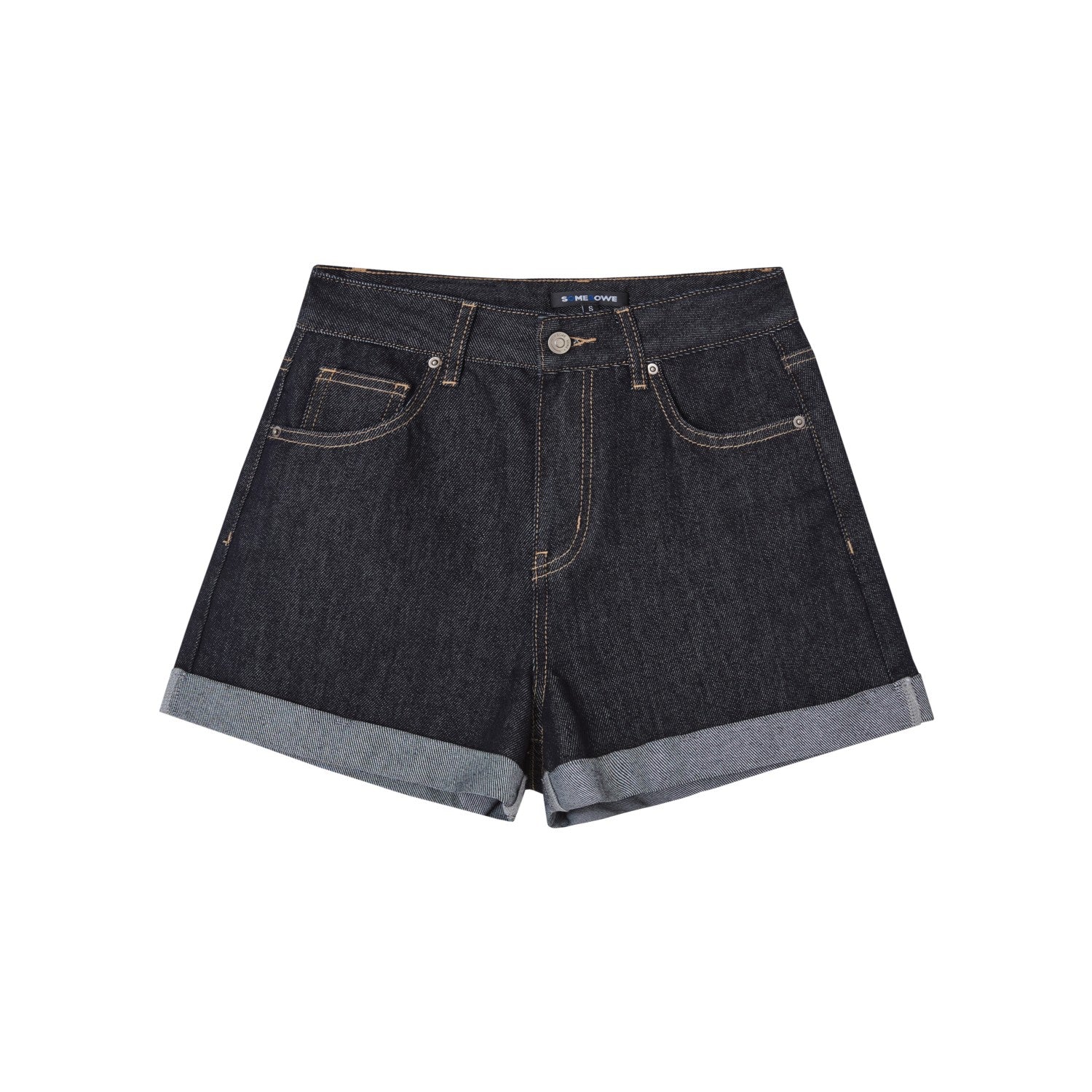 SOMESOWE Original Washed Hem Denim Shorts In Dark Blue | MADAX