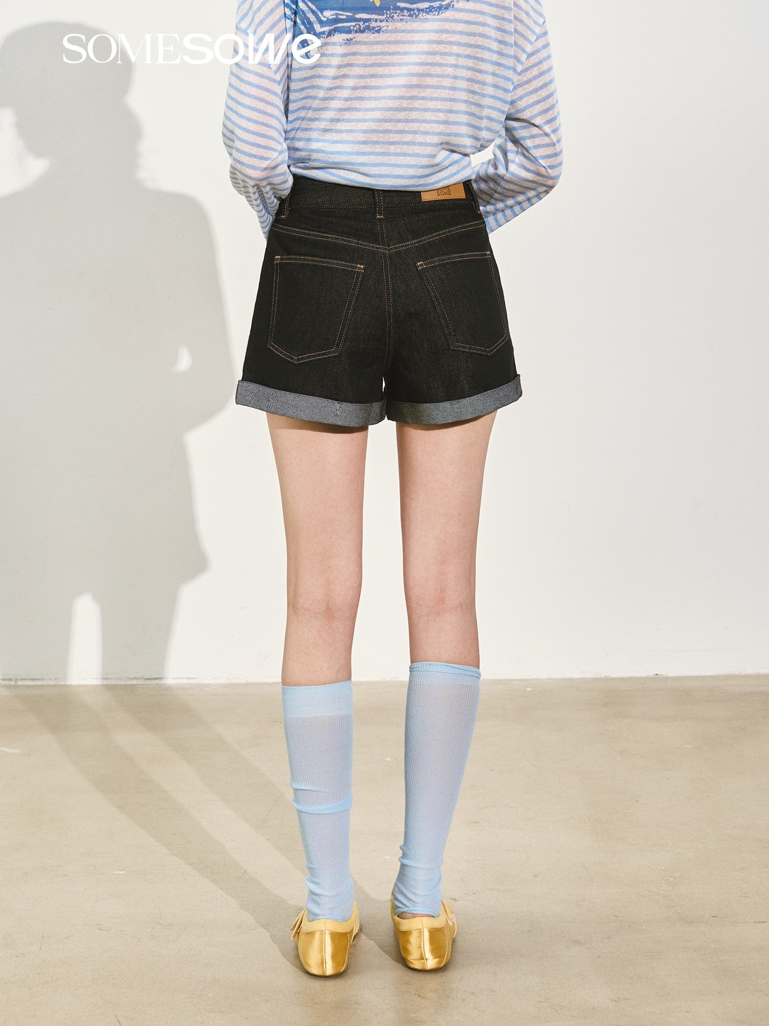 SOMESOWE Original Washed Hem Denim Shorts In Dark Blue | MADAX