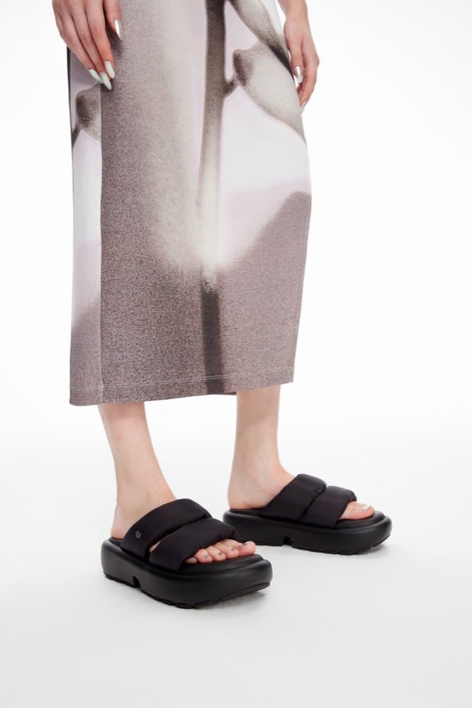 Padded Souble-strap Platform Sandals in Black | MADAX