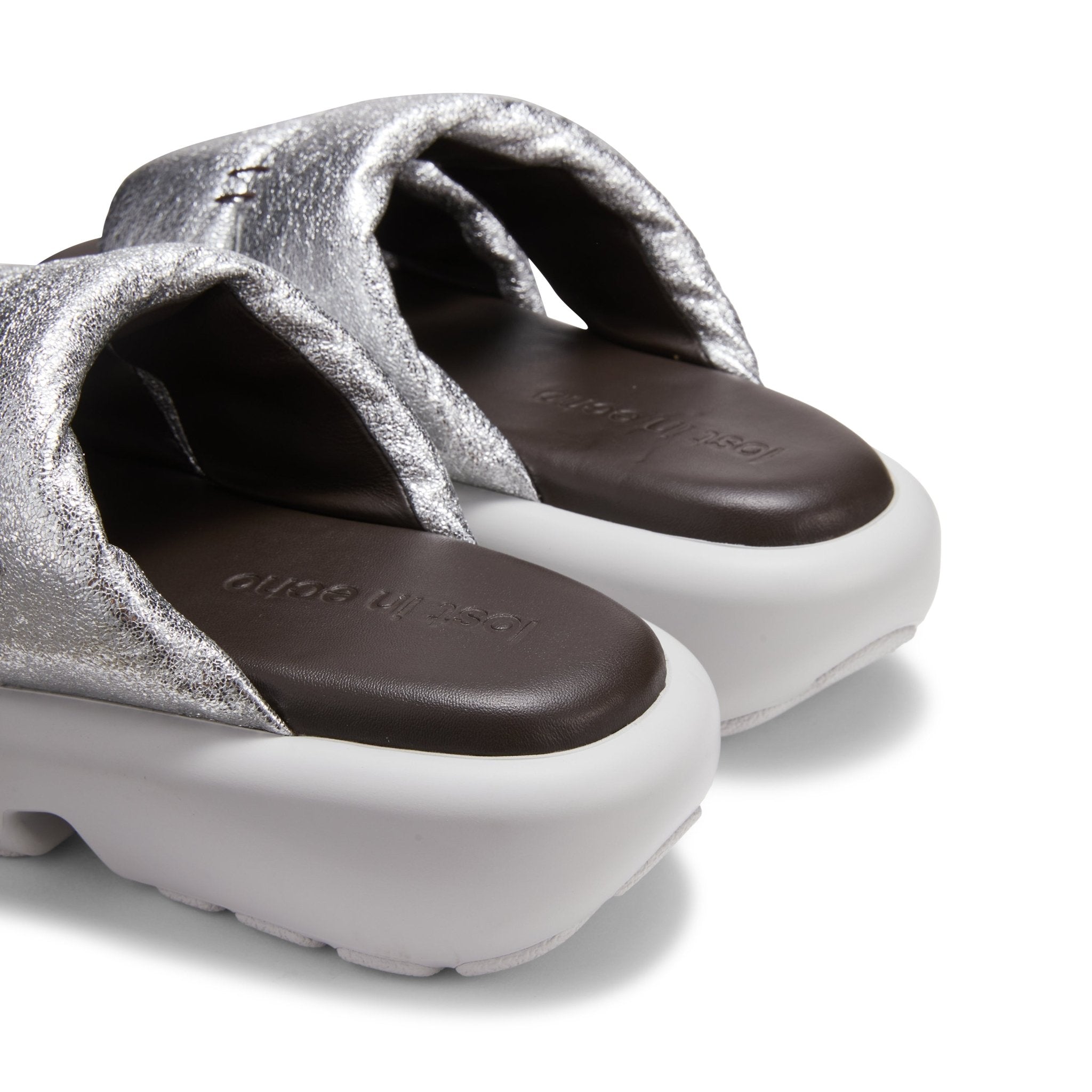 Padded Souble-strap Platform Sandals in Silver | MADAX