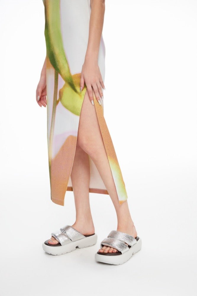 Padded Souble-strap Platform Sandals in Silver | MADAX