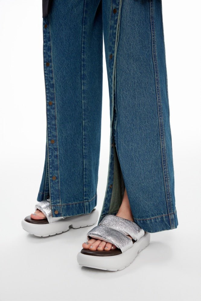 Padded Souble-strap Platform Sandals in Silver | MADAX