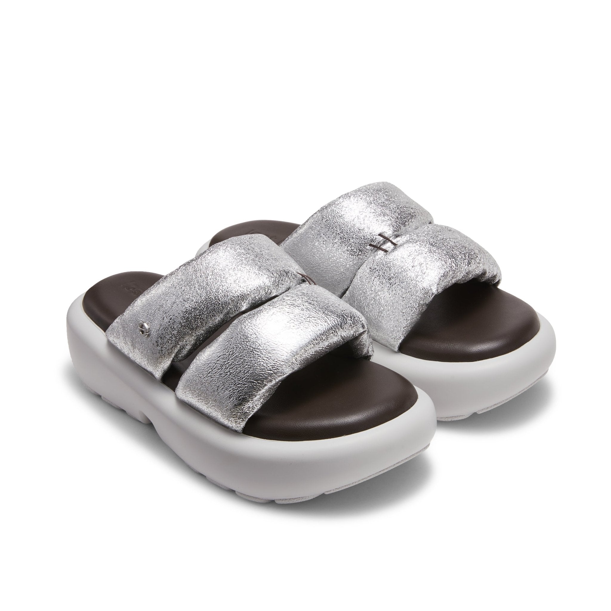 Padded Souble-strap Platform Sandals in Silver | MADAX