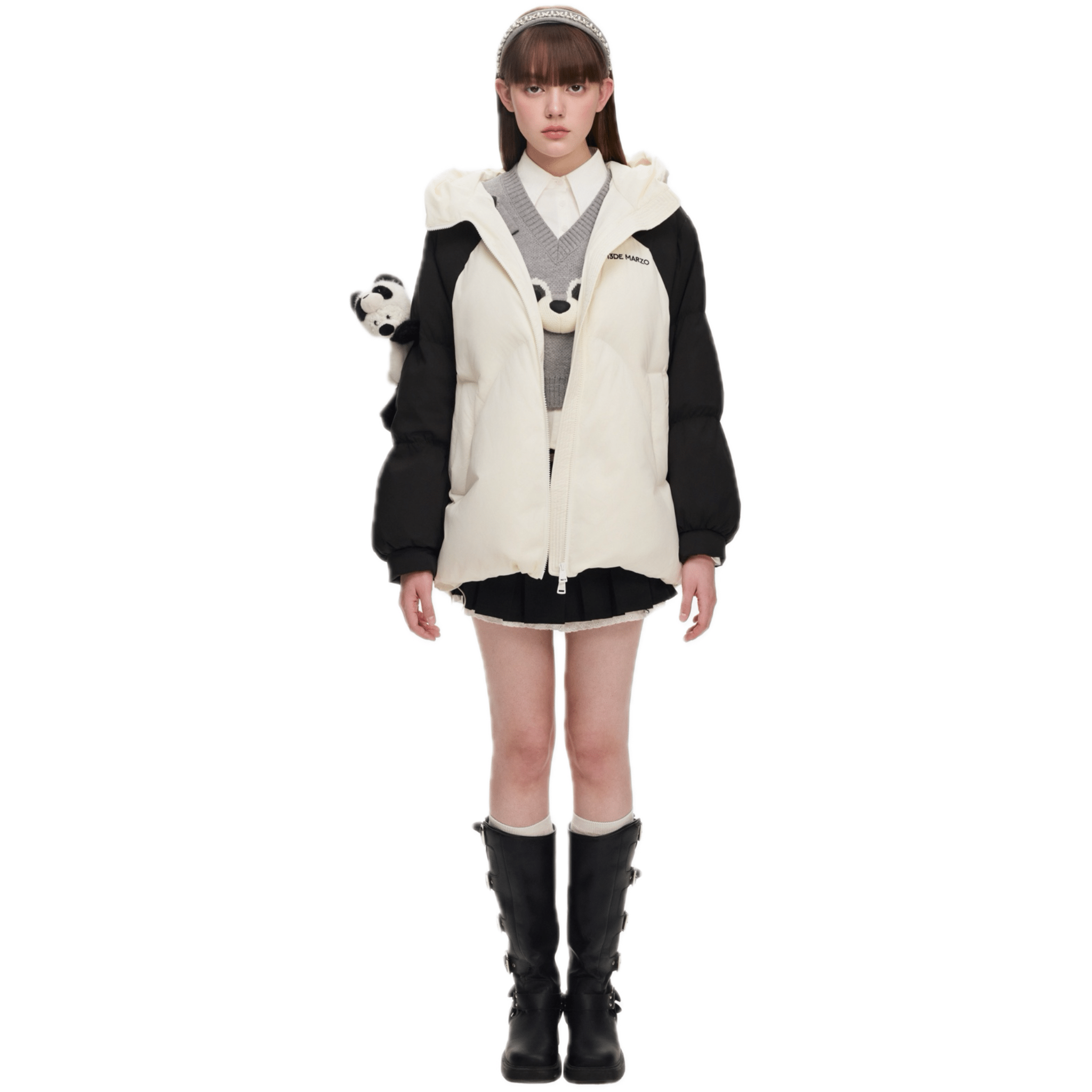 13DE MARZO Panda Bear Doll Down Jacket in White | MADAX