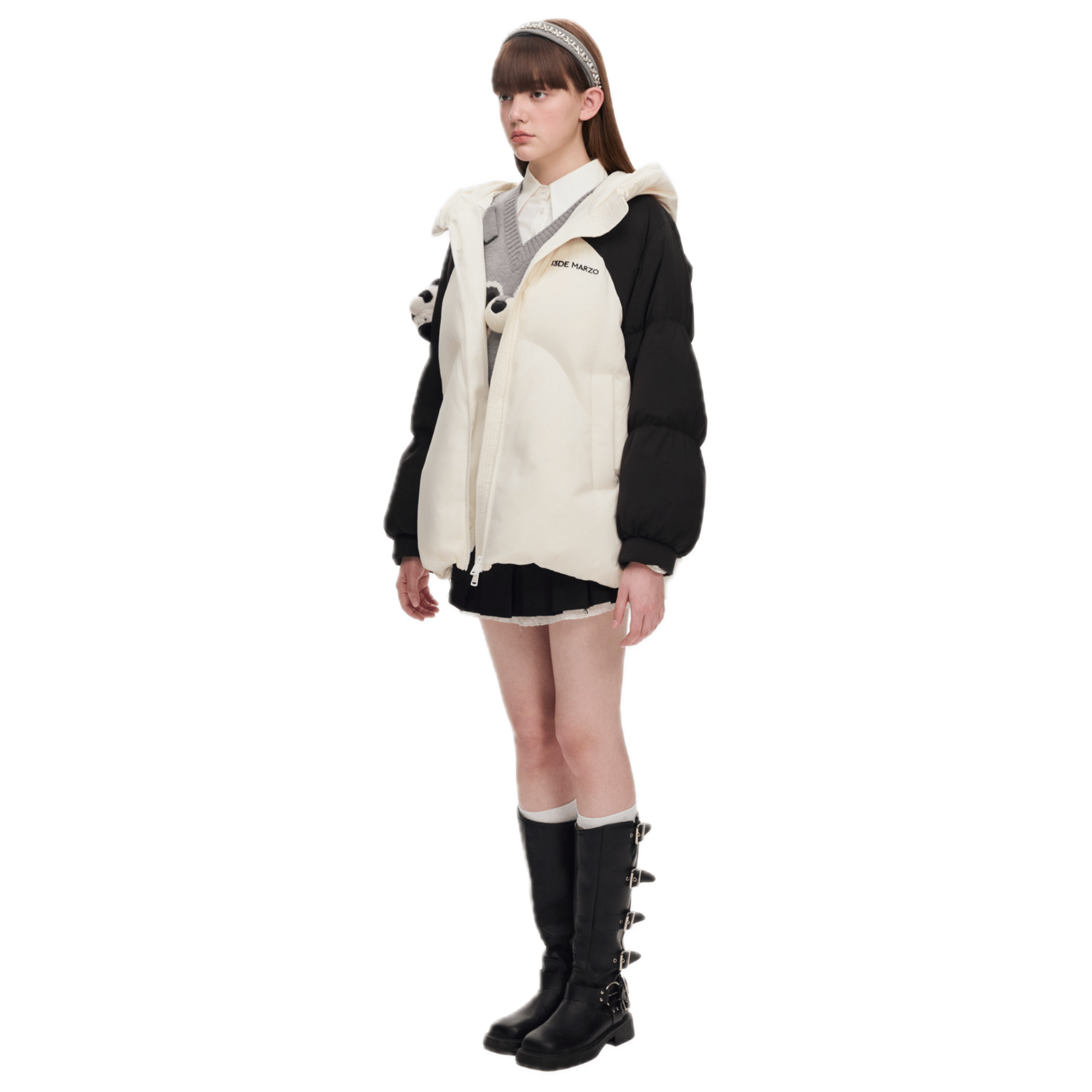 13DE MARZO Panda Bear Doll Down Jacket in White | MADAX
