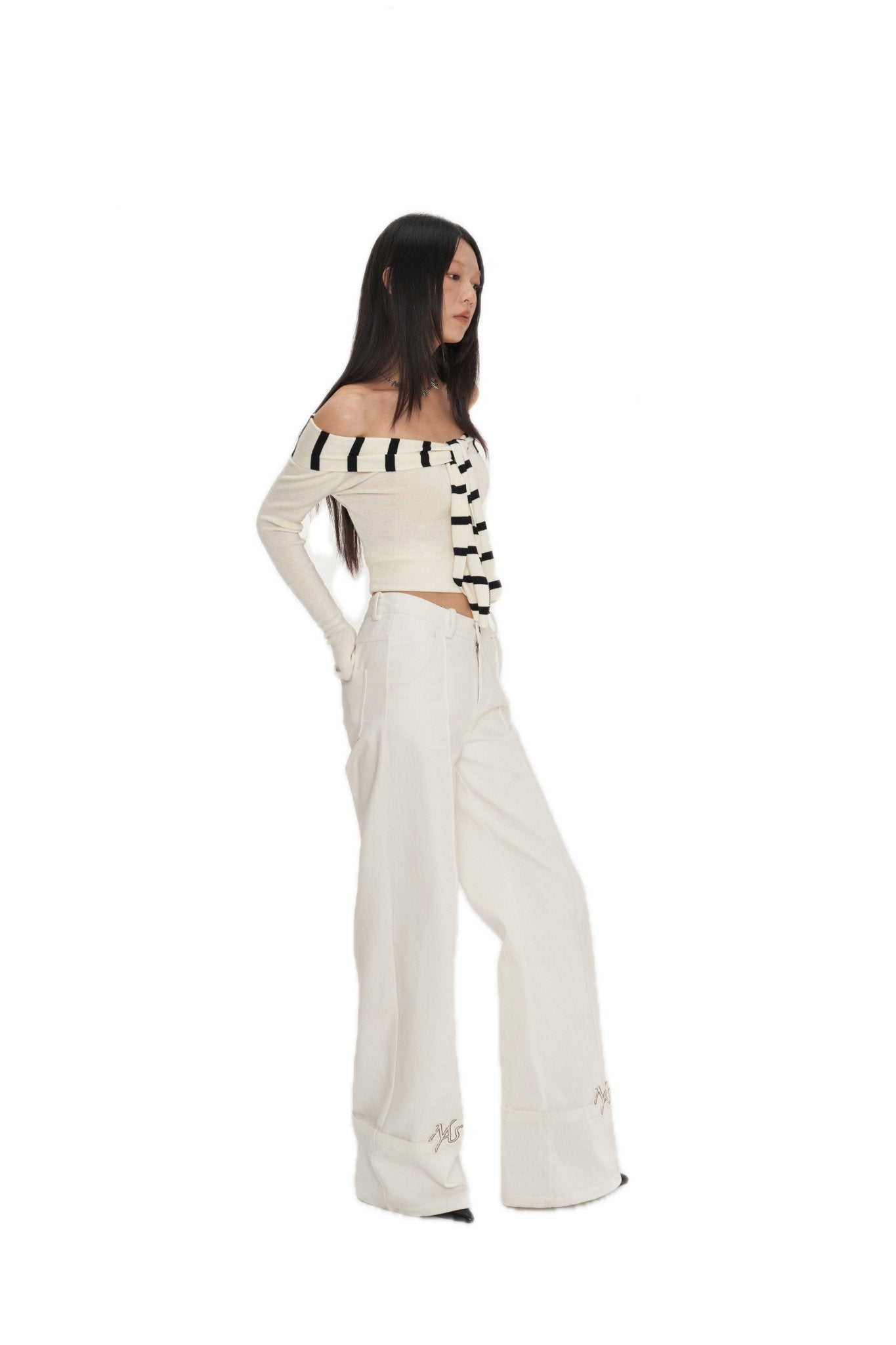 NAWS Parallel Line Straight - leg Pants In White | MADAX