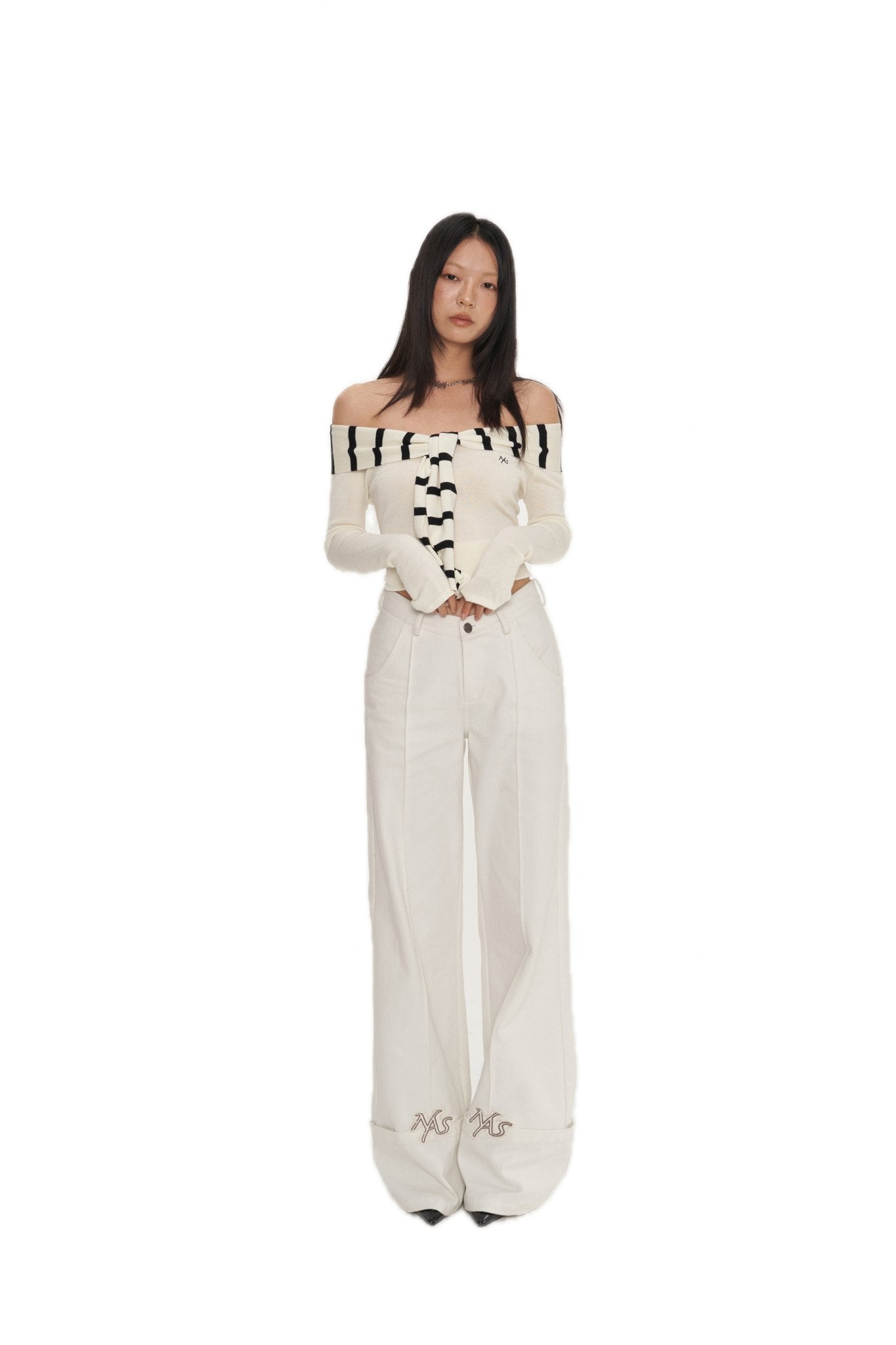 NAWS Parallel Line Straight - leg Pants In White | MADAX