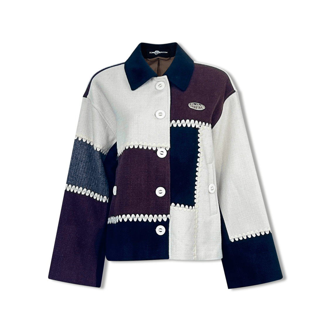 AIMME SPARROW Patchwork Gear Edge Silver Label Jacket In Black and White | MADAX