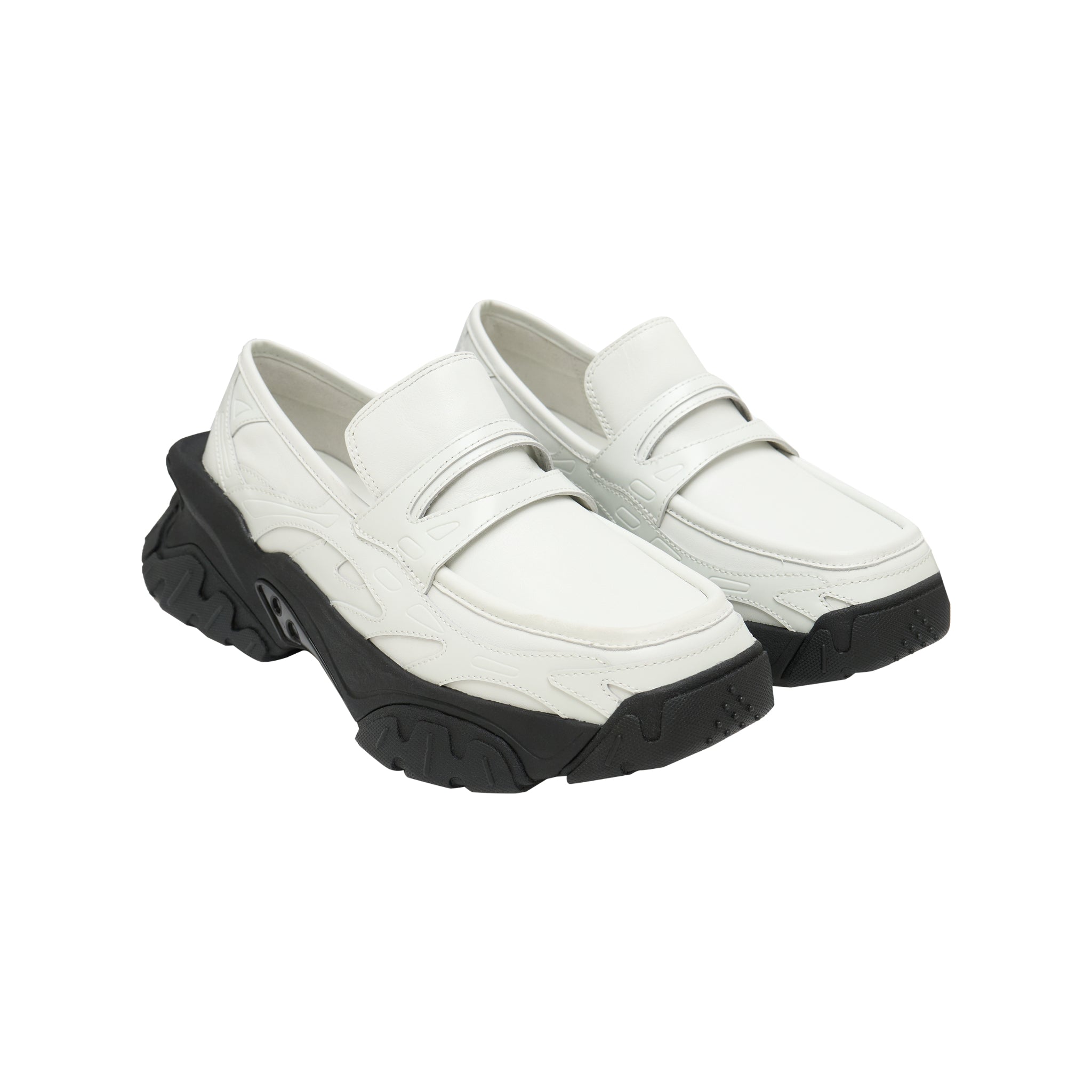 LOST IN ECHO Patchwork Loafer Platform Sneakers In White | MADAX