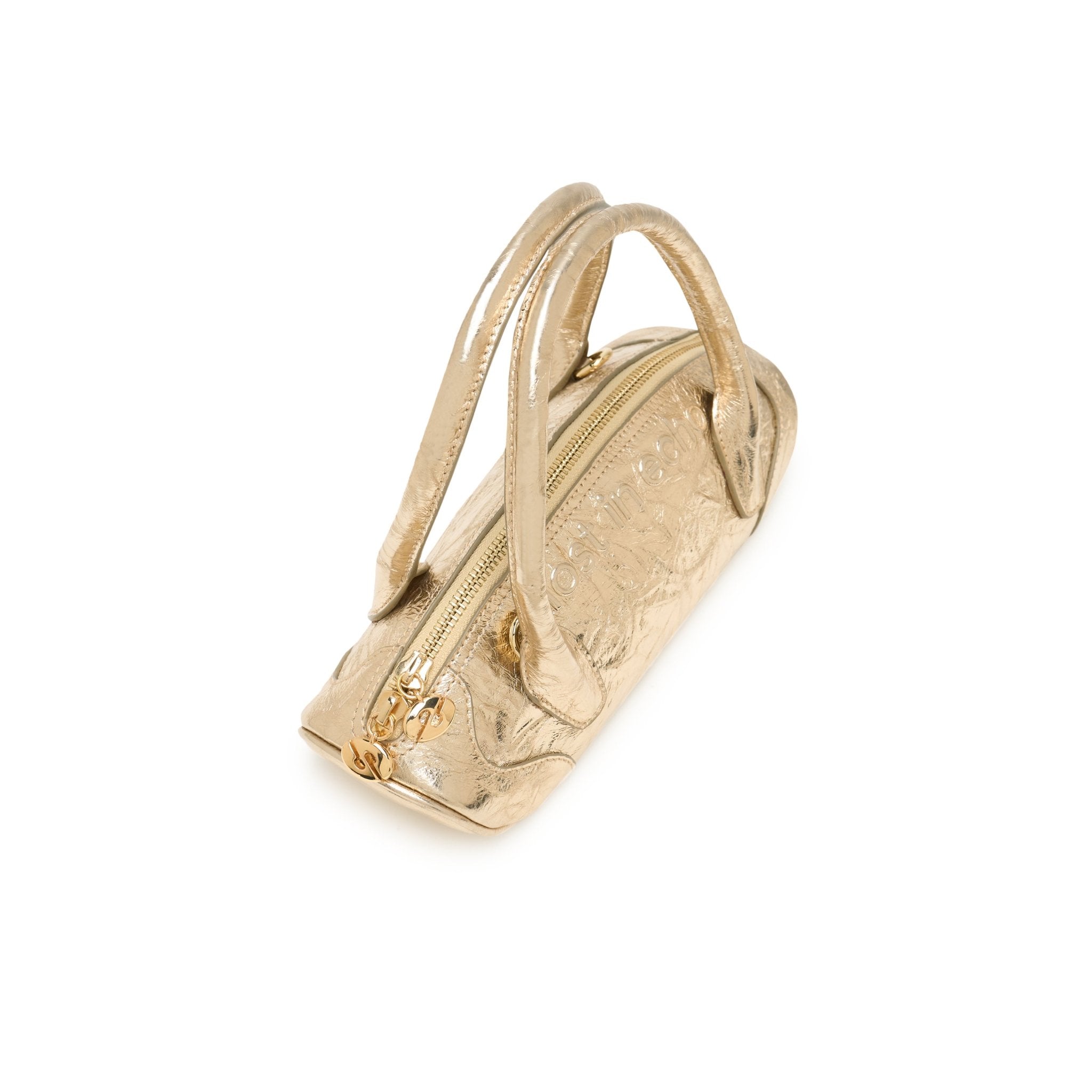 LOST IN ECHO Patchwork Small Dumpling Shaped Bowling Bag In Golden | MADAX