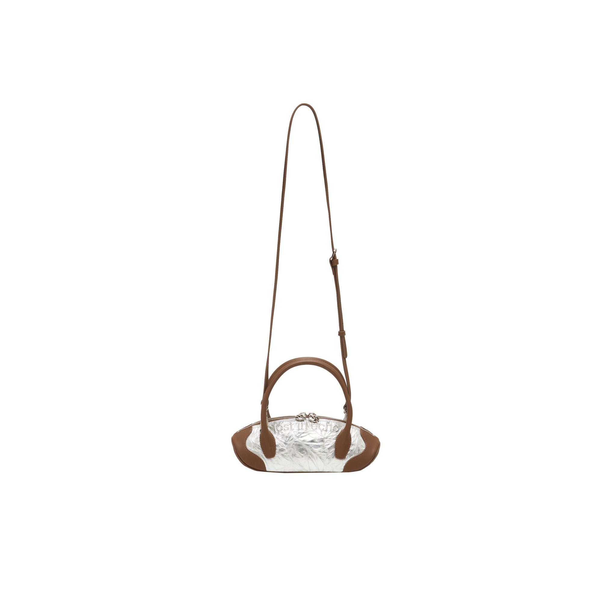 LOST IN ECHO Patchwork Small Dumpling Shaped Bowling Bag In Sliver | MADAX