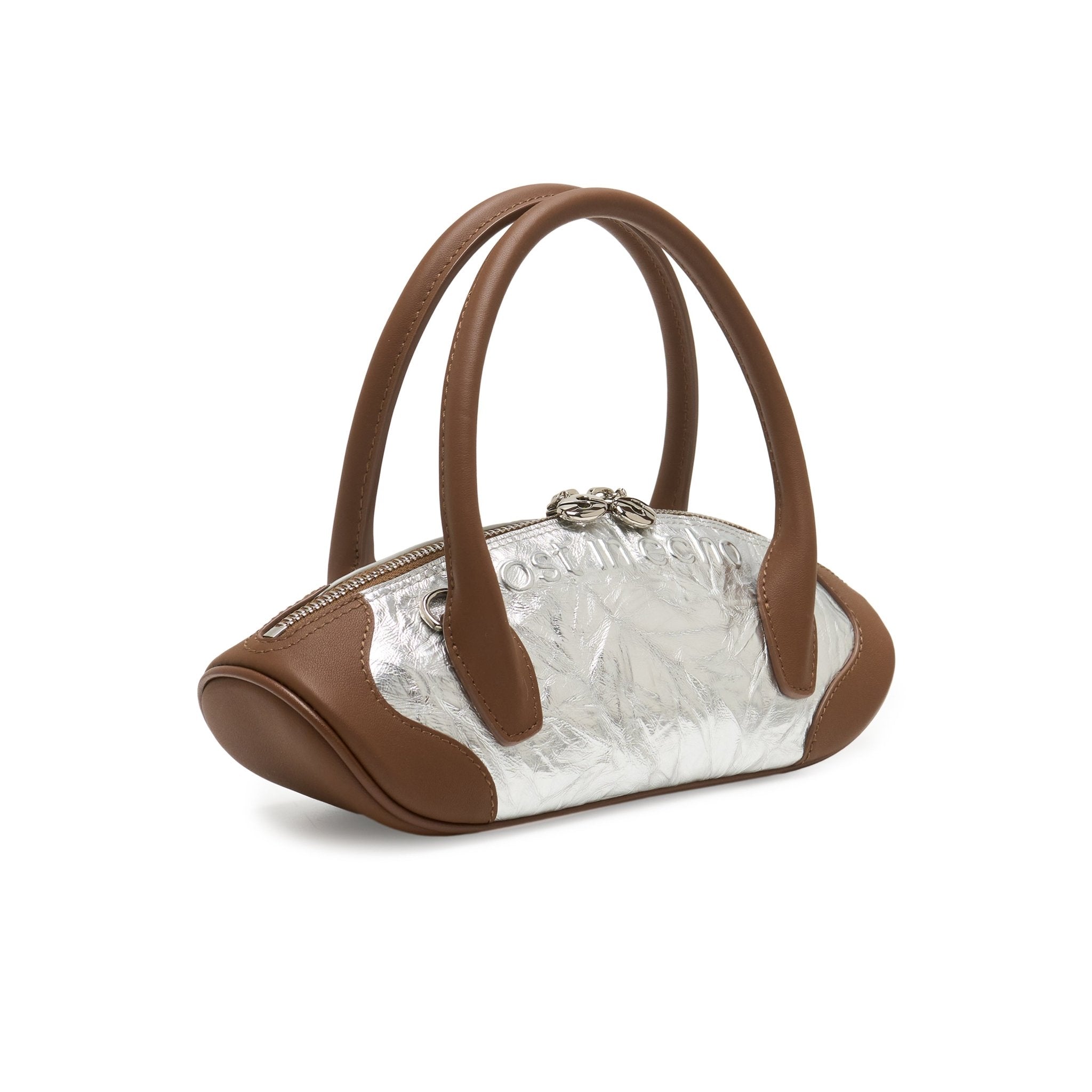 LOST IN ECHO Patchwork Small Dumpling Shaped Bowling Bag In Sliver | MADAX