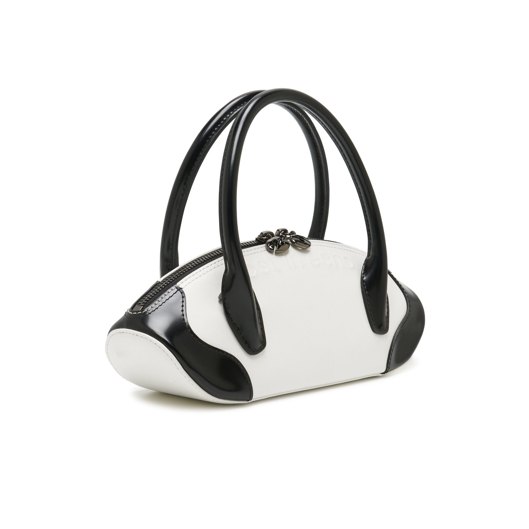 LOST IN ECHO Patchwork Small Dumpling Shaped Bowling Bag In White | MADAX