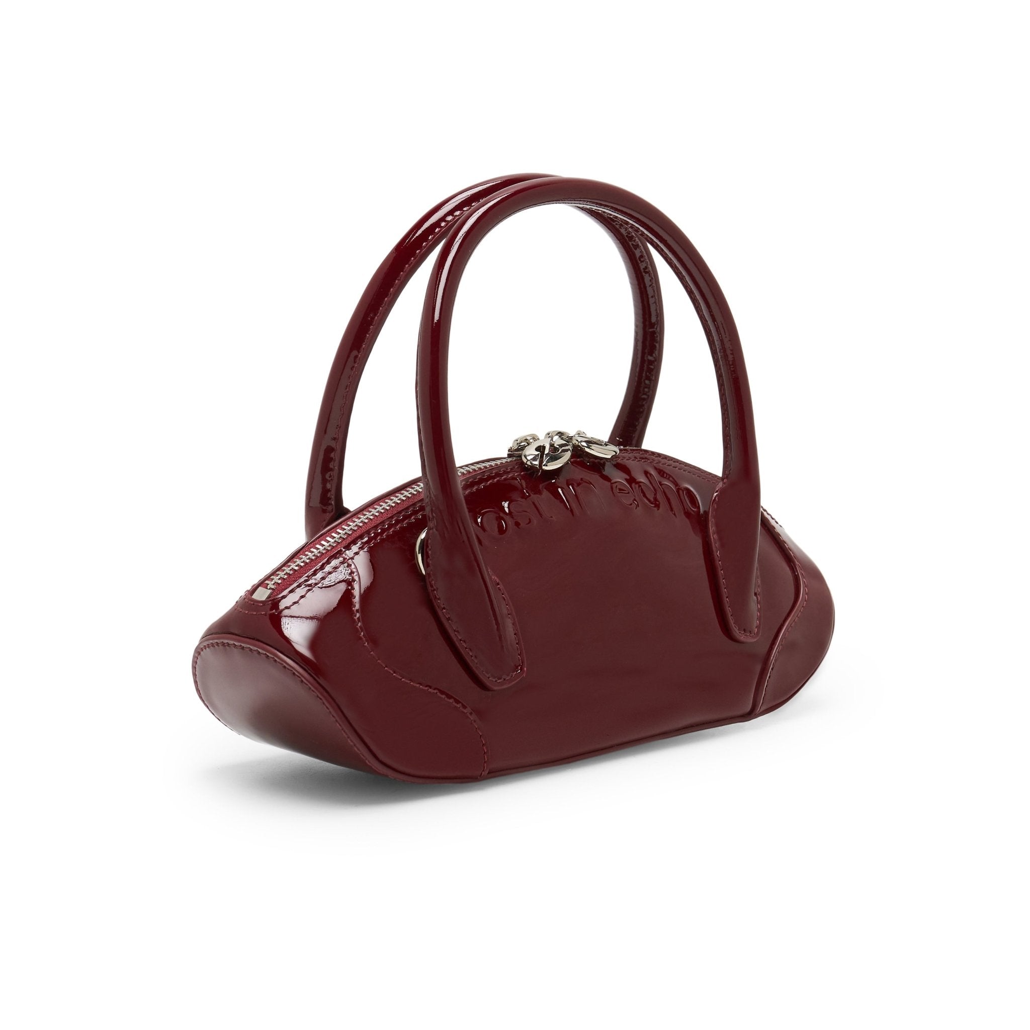 LOST IN ECHO Patchwork Small Dumpling Shaped Bowling Bag In Wine Red | MADAX