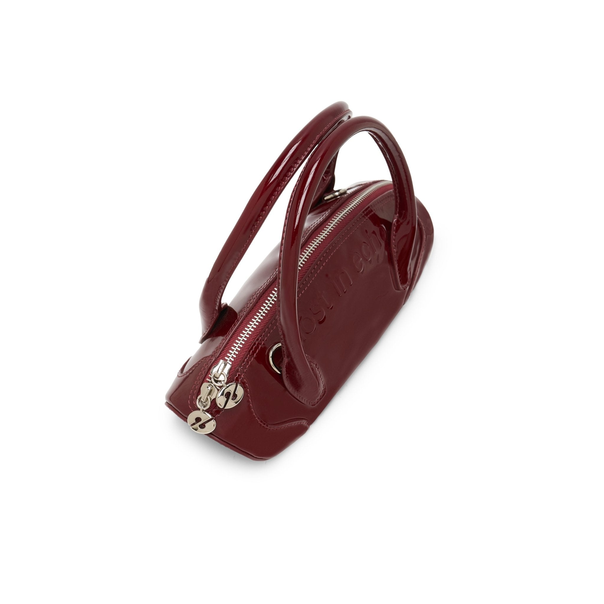 LOST IN ECHO Patchwork Small Dumpling Shaped Bowling Bag In Wine Red | MADAX