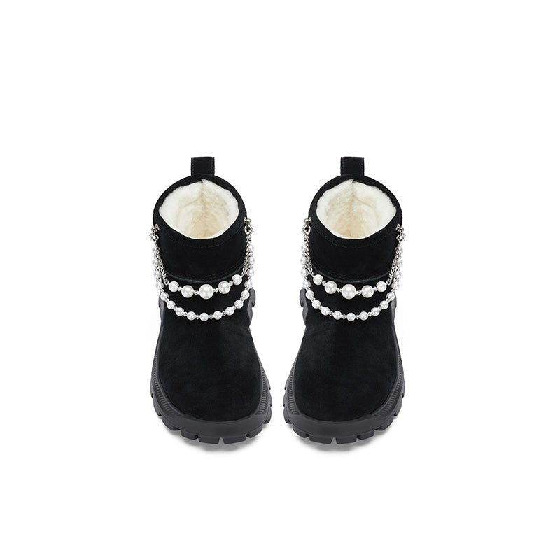 Sugar Su Pearl Chain Snow Boots Black | MADAX