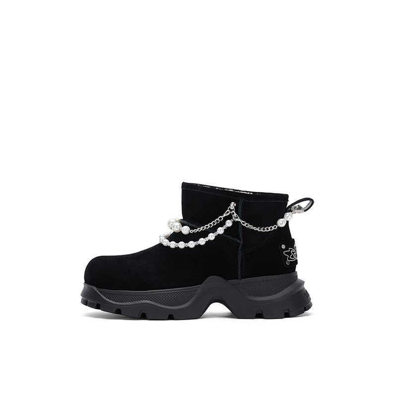 Sugar Su Pearl Chain Snow Boots Black | MADAX