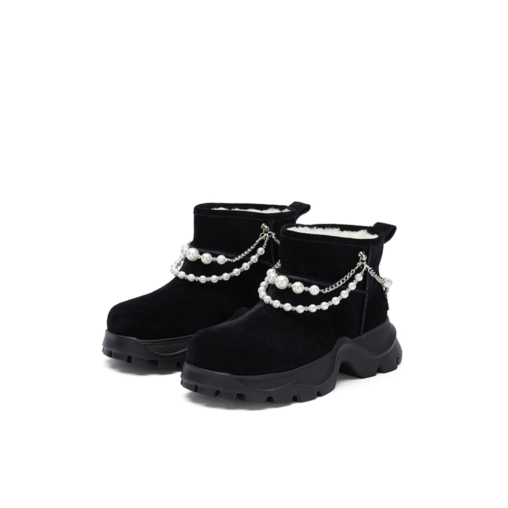 Sugar Su Pearl Chain Snow Boots Black | MADAX