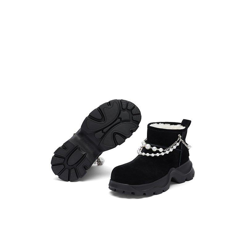 Sugar Su Pearl Chain Snow Boots Black | MADAX