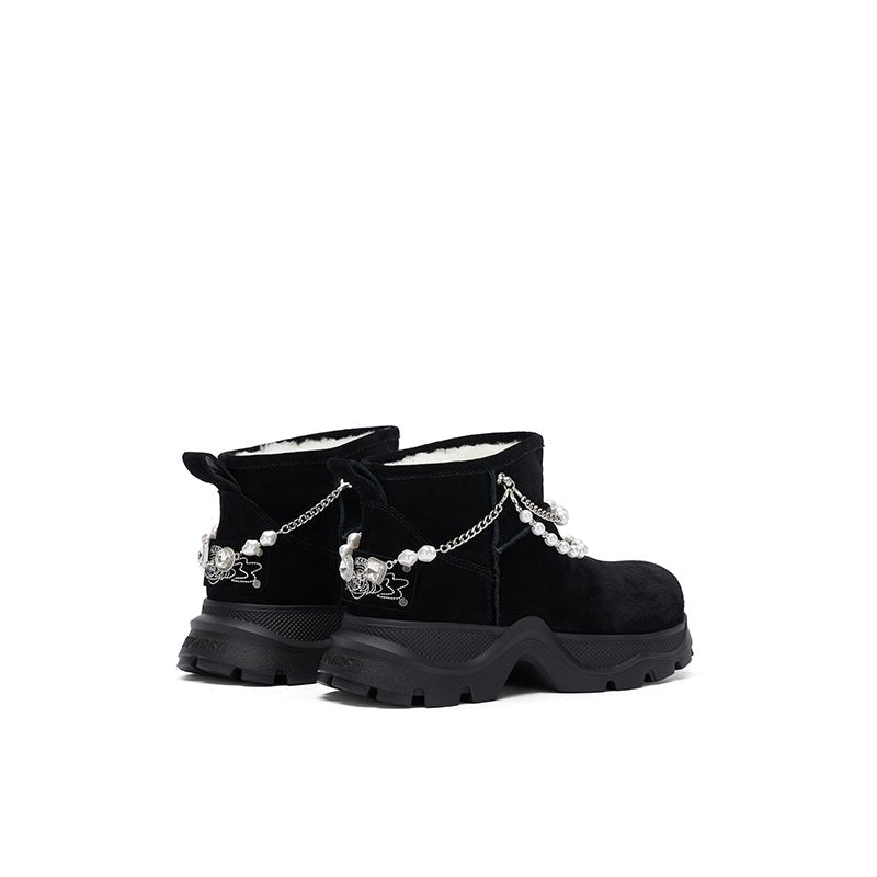 Sugar Su Pearl Chain Snow Boots Black | MADAX