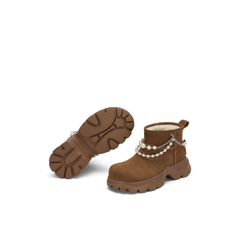 Sugar Su Pearl Chain Snow Boots Brown | MADAX