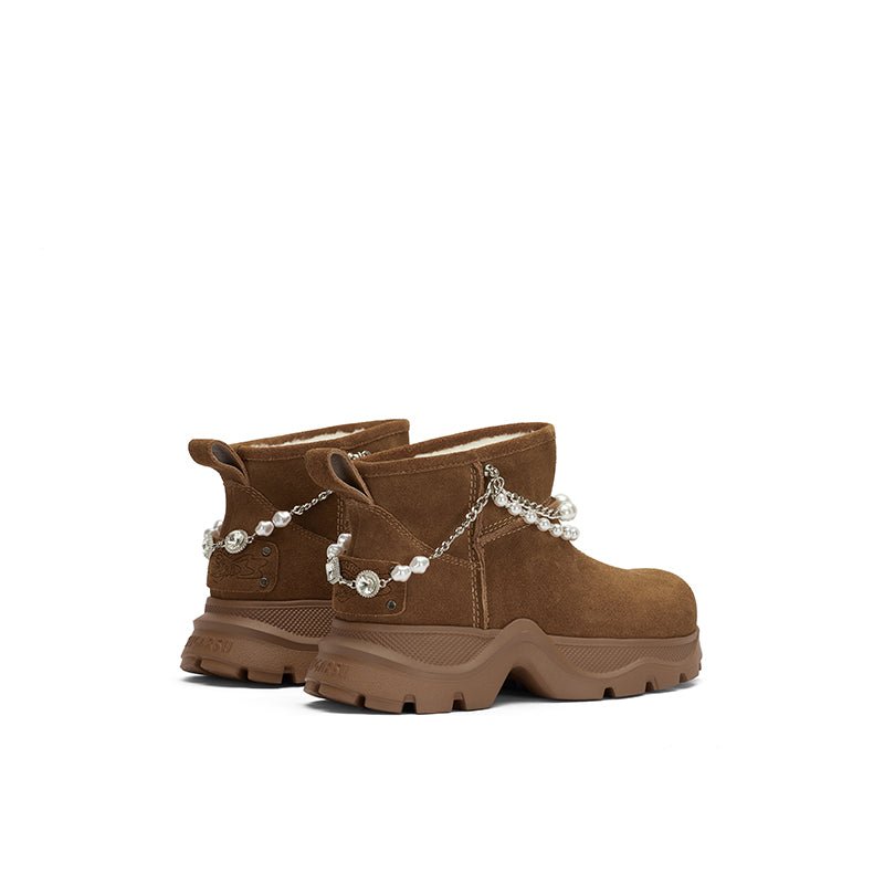 Sugar Su Pearl Chain Snow Boots Brown | MADAX